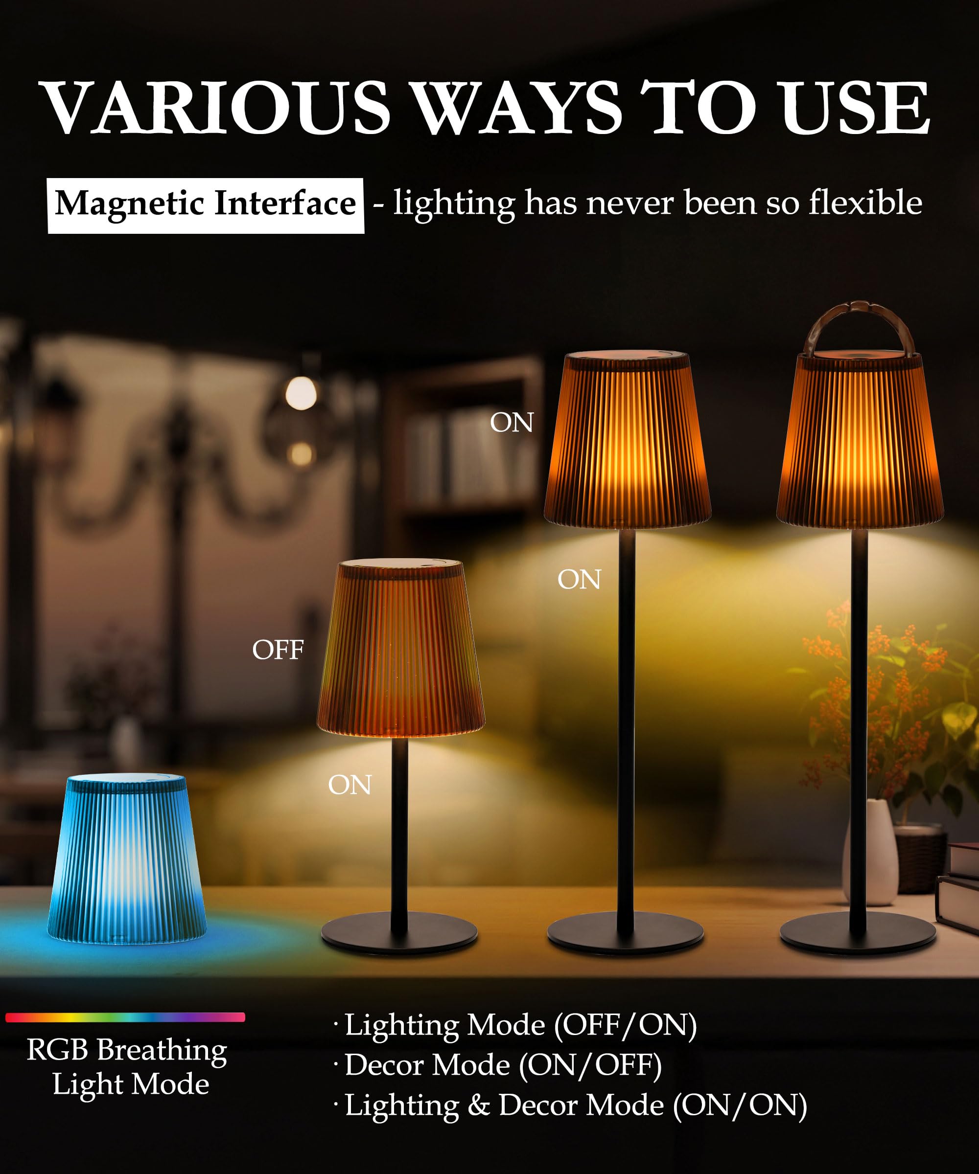Faithorse Portable Cordless Table Lamp, 5000Mah Battery Operated Lamp, Wireless Touch Table Lamp, 3000K Stepless Dimming Up +Rgb Led Modern Portable Table Light For Daily (1Pc Brown)