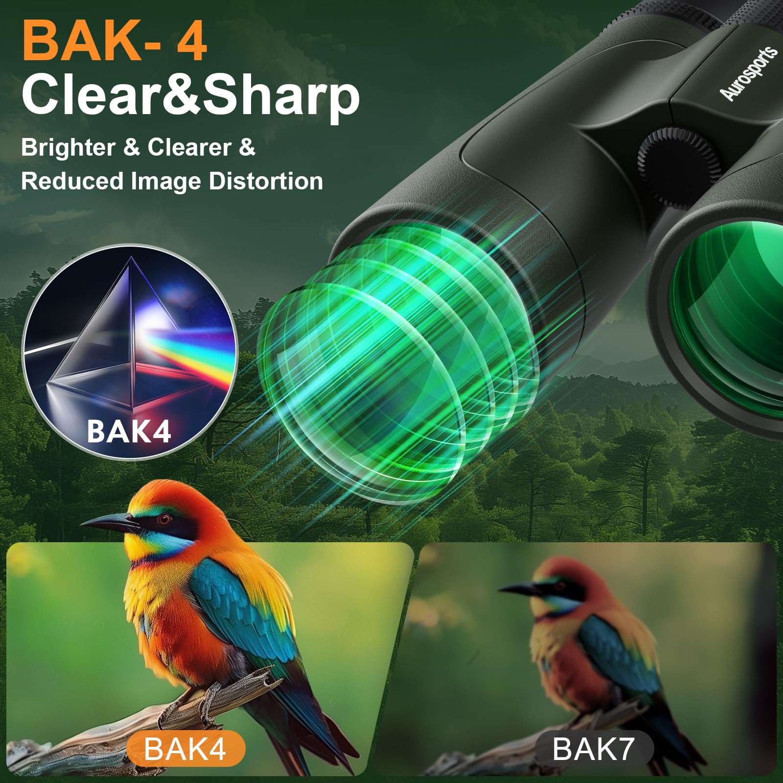 Aurosports 12X42 Uhd Waterproof Binoculars For Adults: Fogproof Shockproof High Powered Easy Focus - Large View Lightweight With Clear Low Light Vision For Bird Watching Hunting Trip Hiking Green