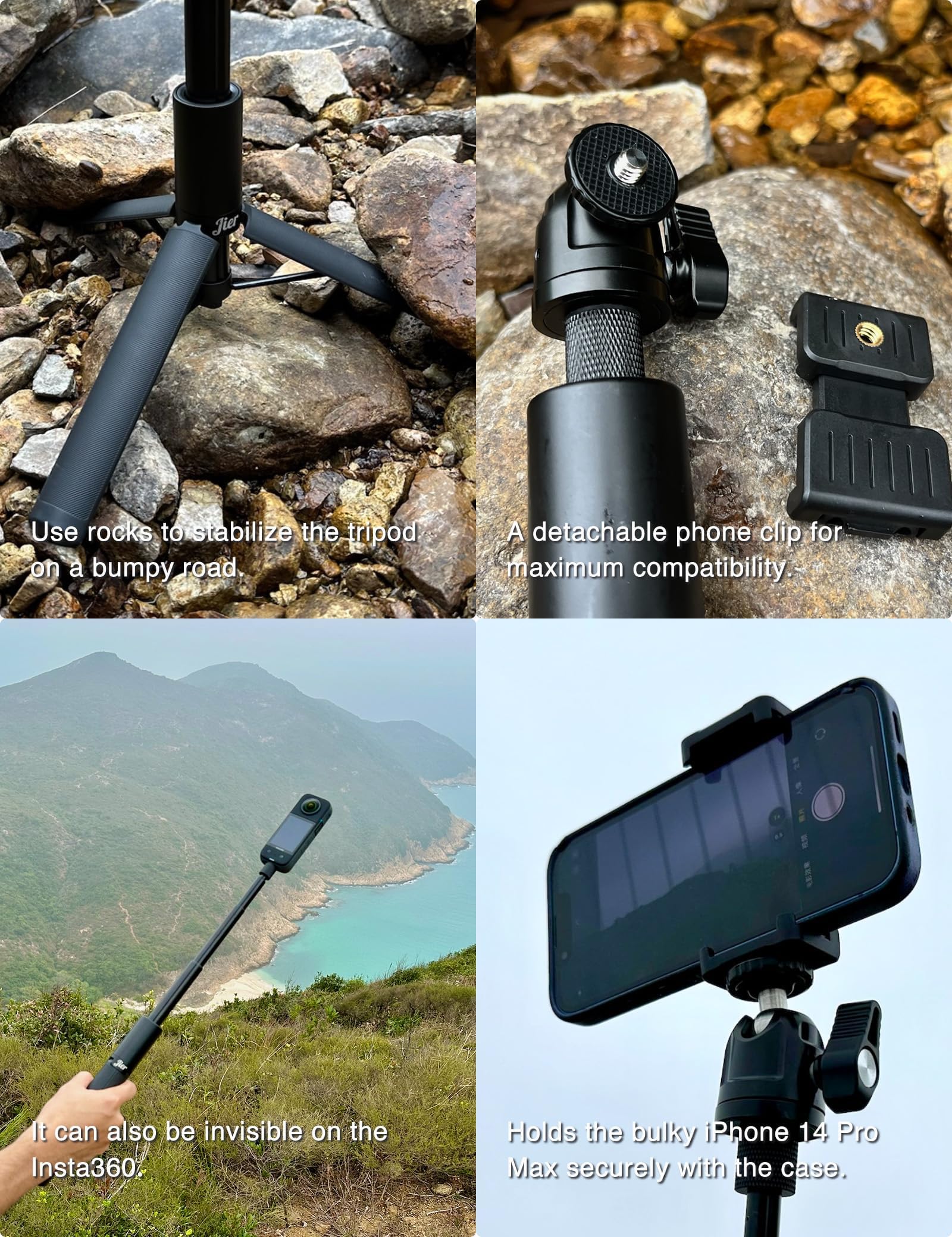 Jier 52" Lightweight & Portable Phone Tripod, Selfie Stick For Iphone With Remote, 360 Rotation Ball Head And Tripod For Iphone And Android Smartphone/Video Recording