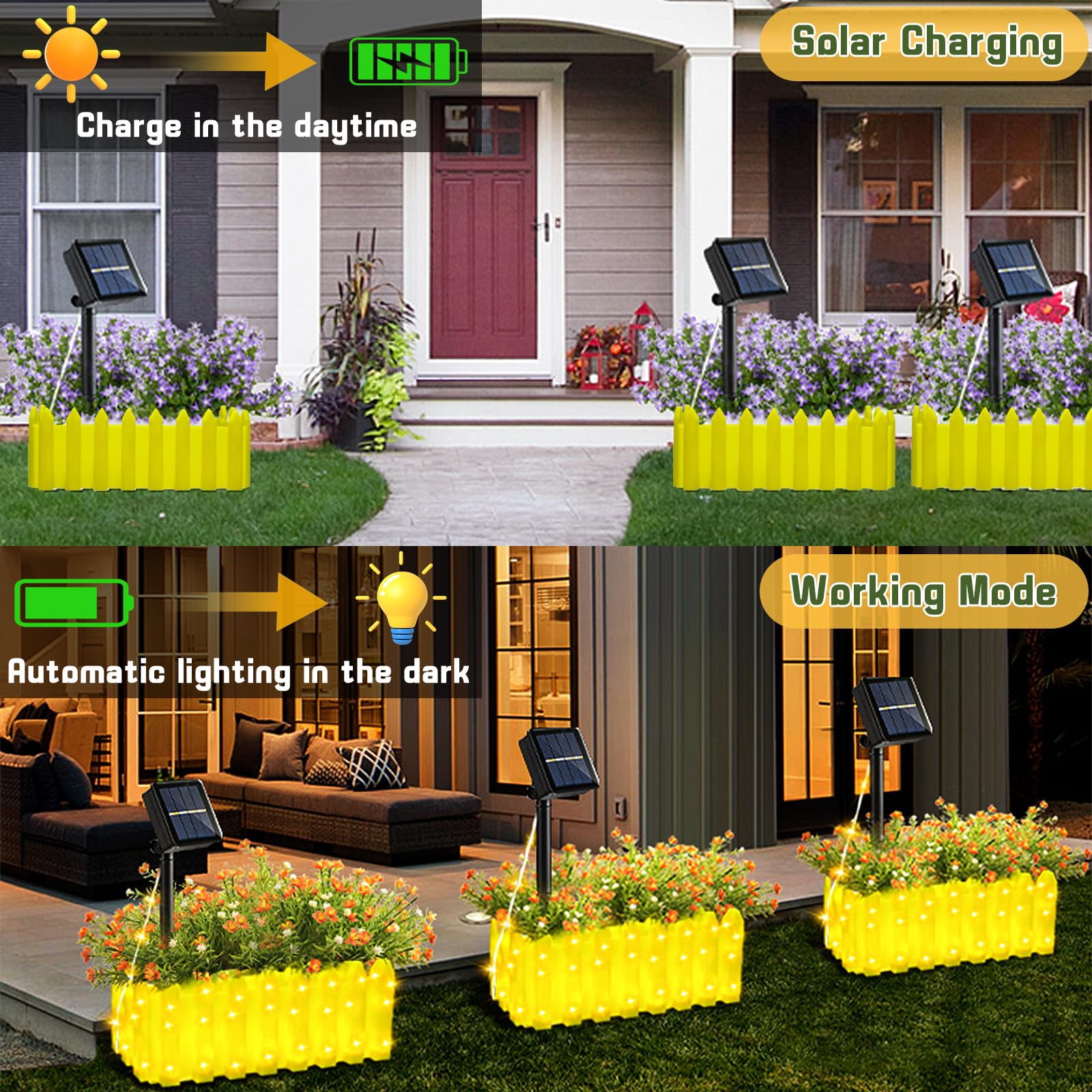 Strackvial Solar Fence Lights, 8 Lighting Modes Yellow Planter Light Path Light, Ip65 Waterproof Outdoor Decorative Light With Warm Light, Led Landscape Lights For Windows Patio Lawn (Yellow--Warm Light)