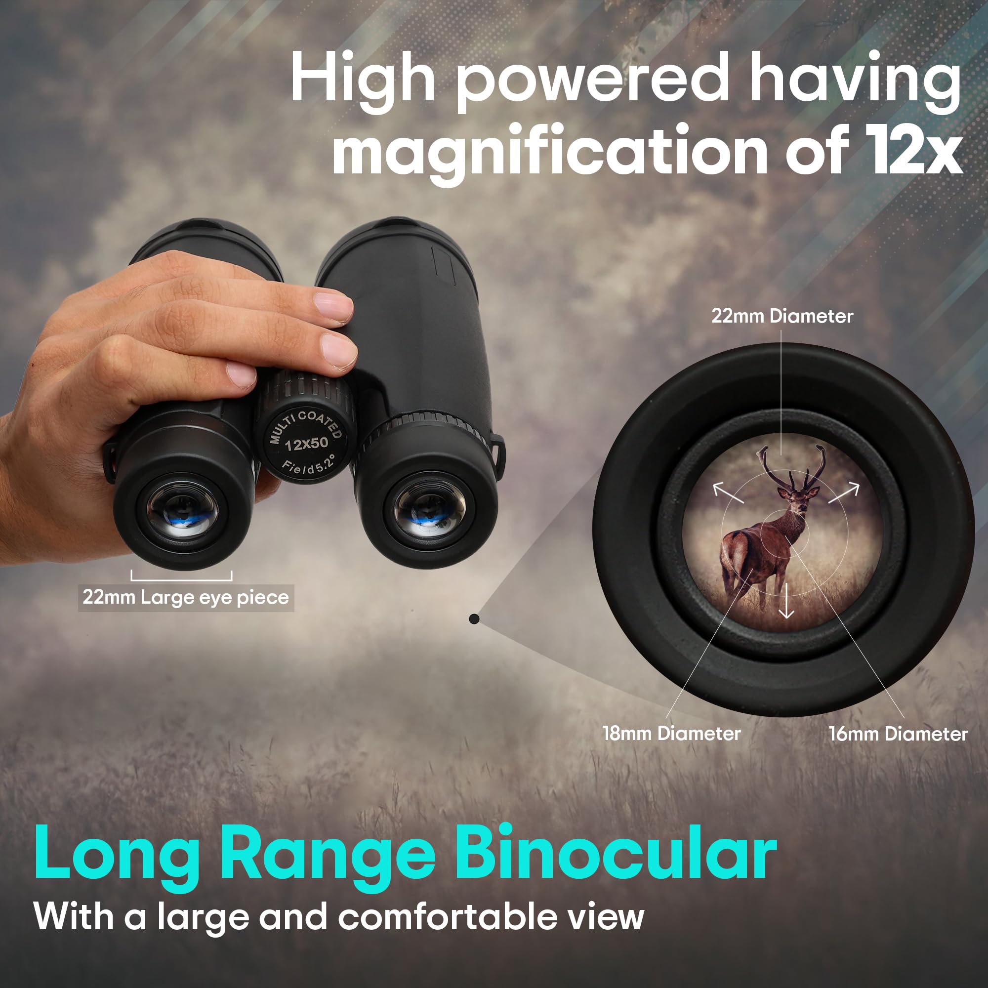 Wallecom 12X50 Hd High Powered Binoculars For Adults With Crystal Clear Low Light Vision, Lightweight, Waterproof, And Easy To Focus - Long Range Compact Binoculars For Bird Watching, Hunting & Travel