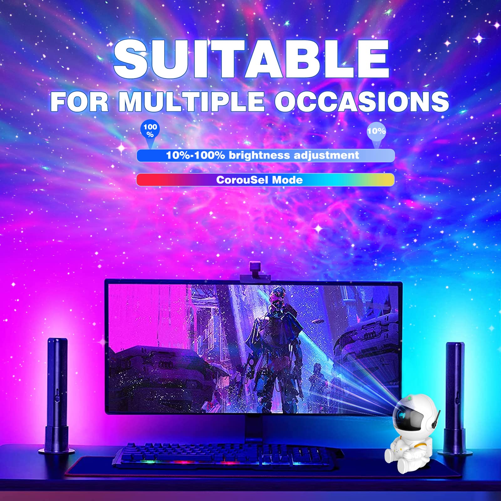 Fssqbflc Astronaut Galaxy Projector, Star Projector Galaxy Light, Night Light For Kids, Nebula Ceiling Led Lamp, Room Decor, With Timer And Remote,  For Birthdays