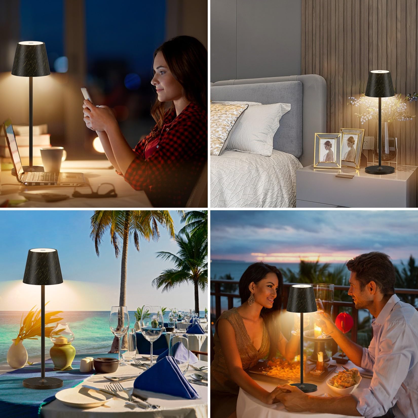 Ralbay Ip54 Aluminum Cordless Rechargeable Table Lamp Led Modern Battery Operated 4800Mah Waterproof Portable Stepless Dimmable Desk Lamp For Restaurant/Bedroom/Camping/Outdoor (Black Brush Gold)