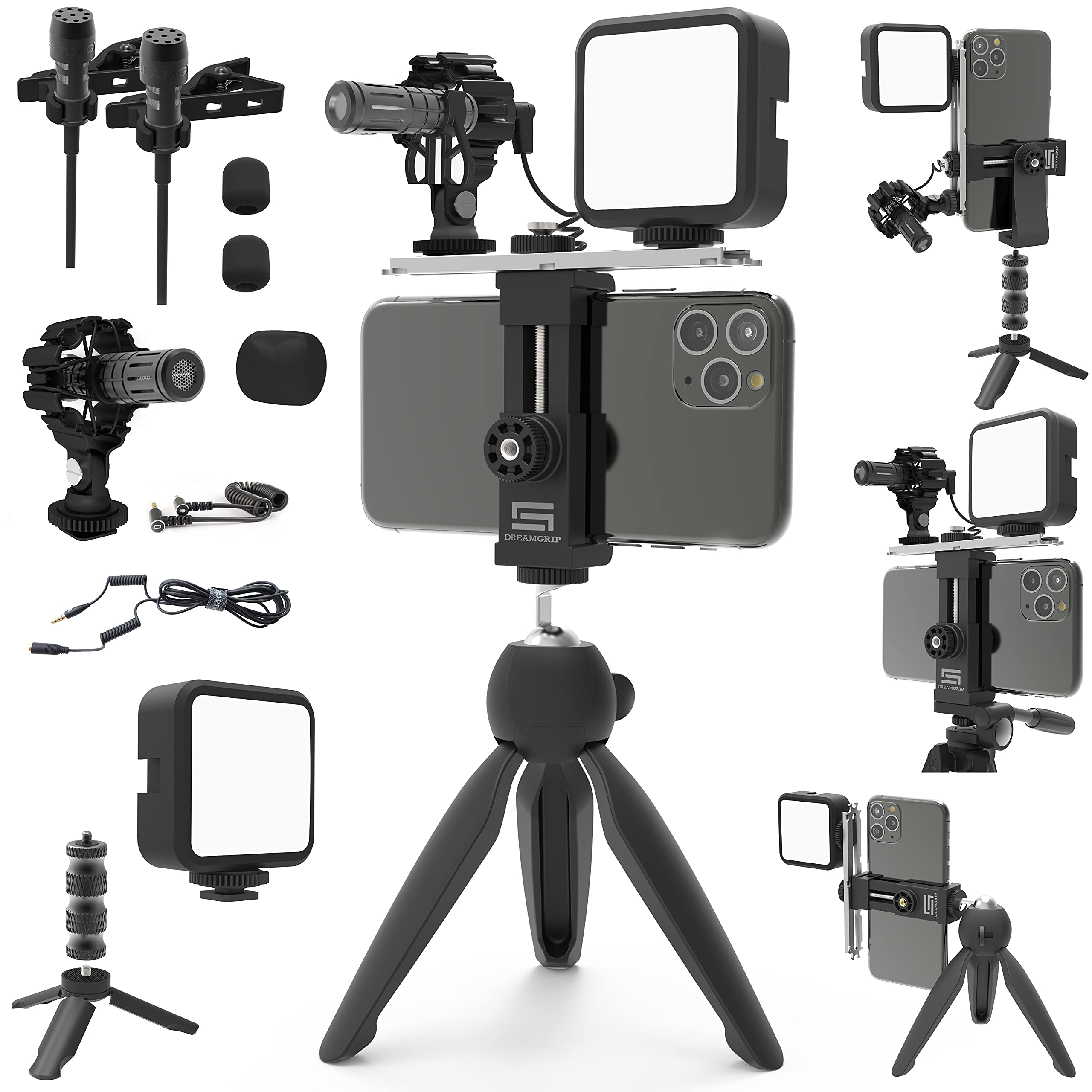 Dreamgrip Scout Mojo 2 Plus Modular Rig Kit With 3 Microphones,Led Light,And All-In Accessories Set For Pro Video Production With Any Smartphone For Journalists,Vloggers,Youtubers,And Content Creators