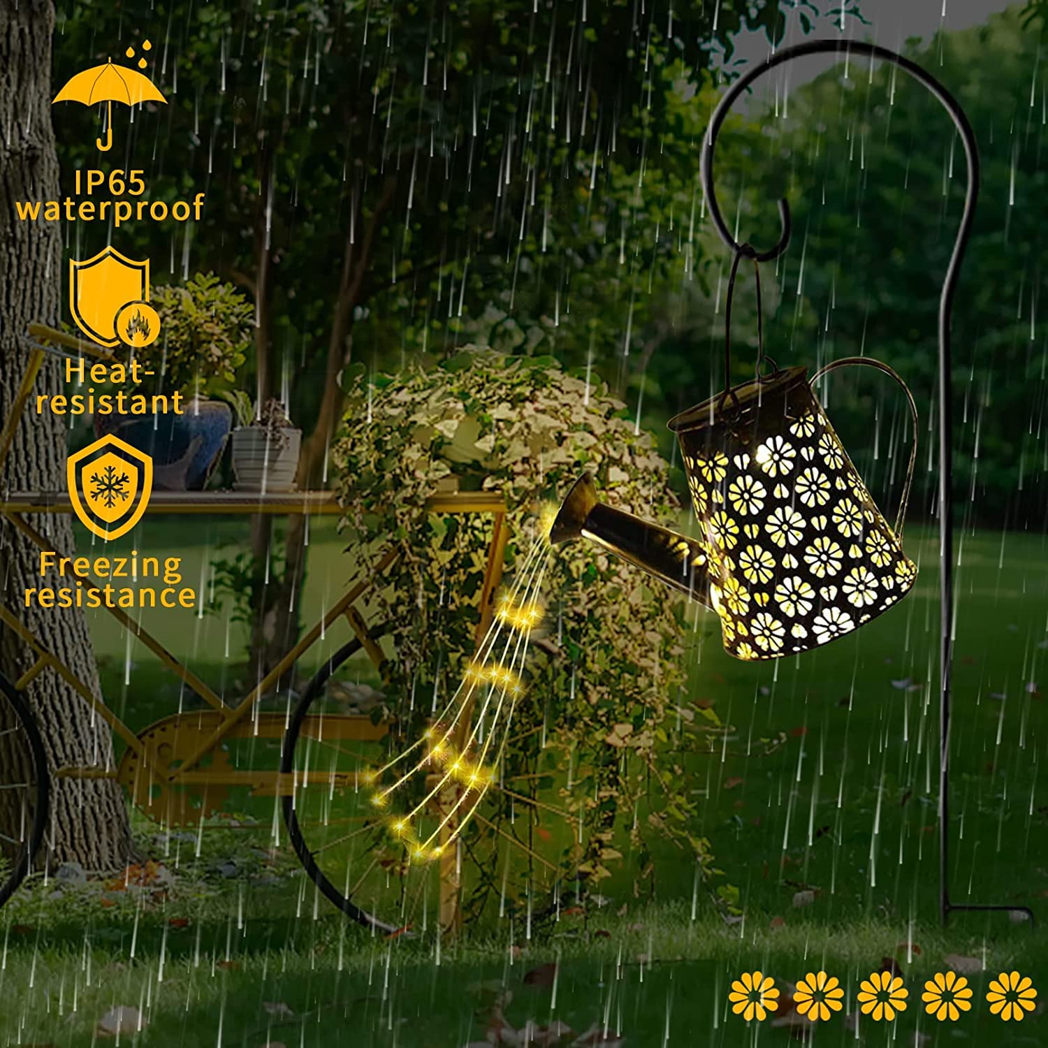 Sitiepa Solar Watering Can With Cascading Lights, Adorable Outdoor Hanging Solar Lantern, Durable Metal Waterproof Garden Lights Cute Addition For Garden Yards Rose Bush Patio Pathway Party