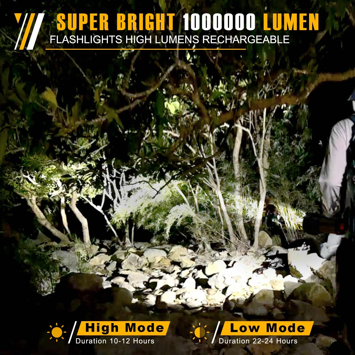 Csndice Flashlights High Lumens Rechargeable,1000000Lm Rechargeable Spotlight,Ip65 Rechargeable Flashlights,Handheld Spotligh With Shoulder Strap And Usb Output For Emergency Security Camping(Gold)