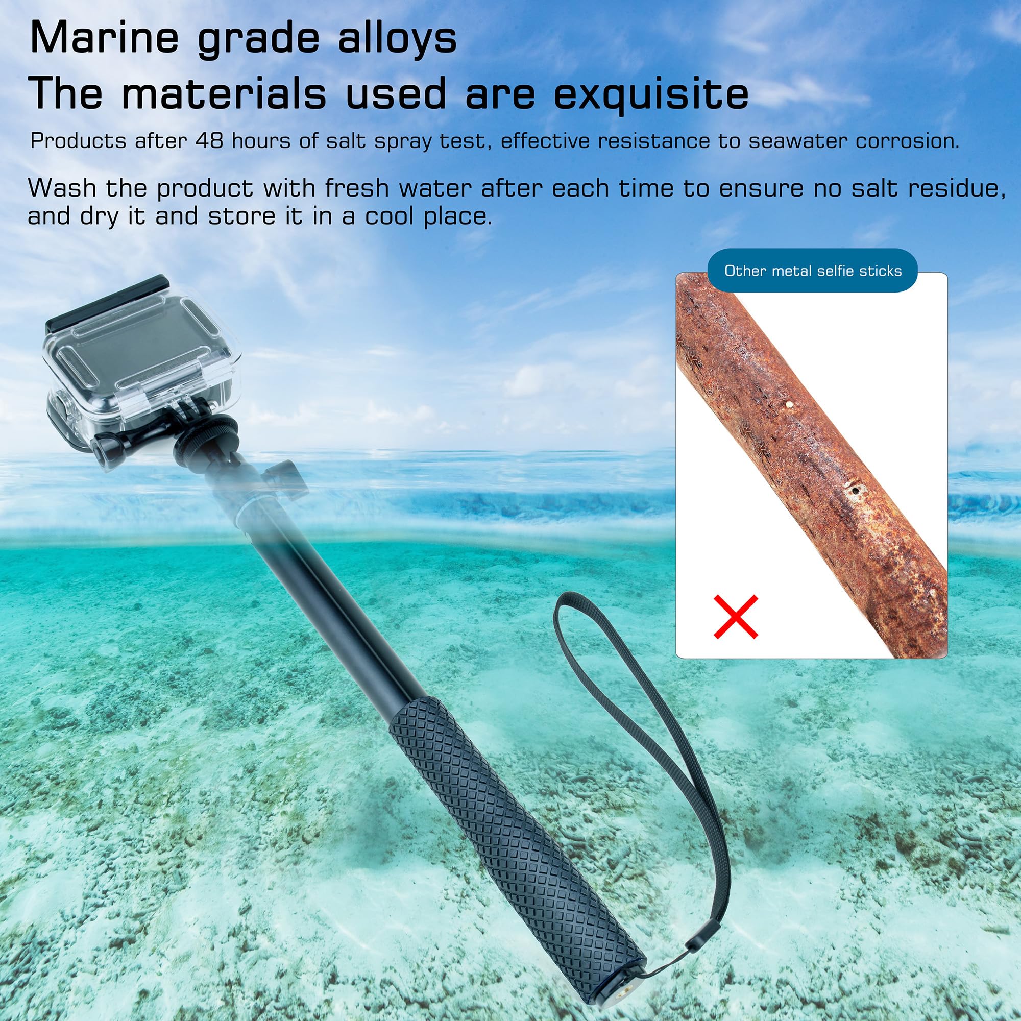 Gepuly 360°Ballhead Waterproof Selfie Stick With Tripod Stand Phone Holder- Underwater Selfie Stick Pole - For Gopro Hero 13 12 11 10 9 Insta360 Akaso Dji Osmo Vlog Diving Monopod