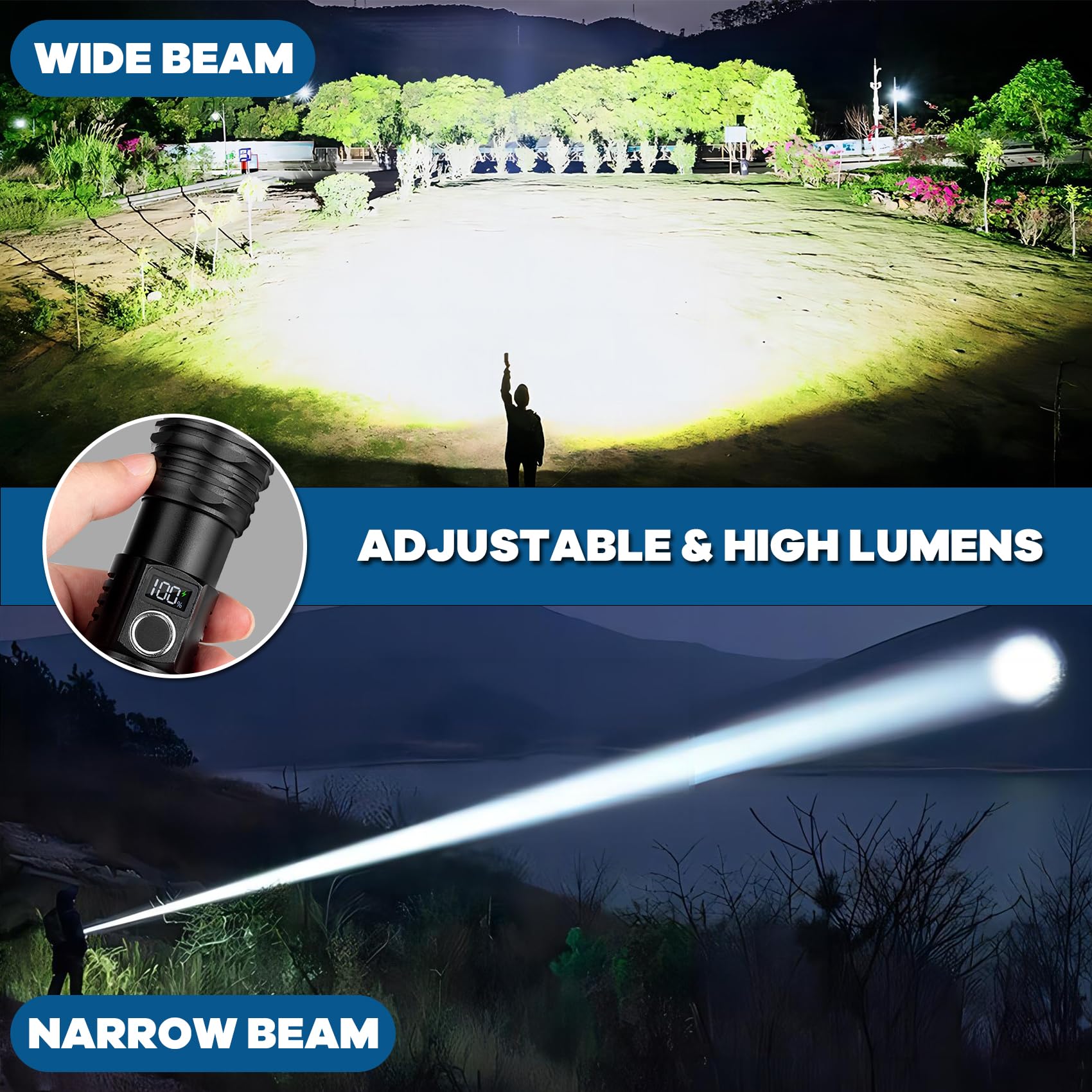 Kmivo Rechargeable Led Flashlights High Lumens, 990000 Lumens Super Bright Flashlights With 5 Modes, Waterproof Powerful Flash Light Multifunctional Flashlights For Home Emergencies Camping(2 Pack)