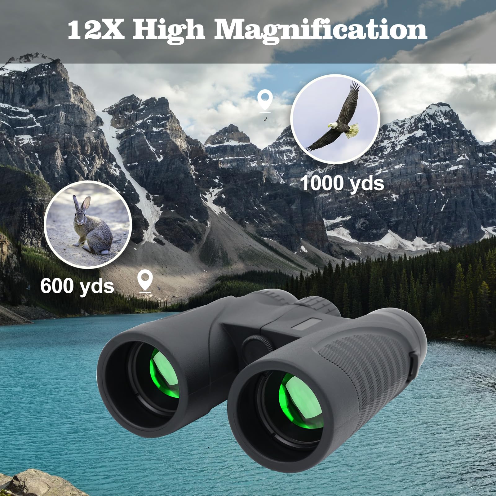 Wontocheer Professional Binoculars 12X42 High Power, 22Mm Eyepiece Compact Telescope For Travel Hiking Bird Watching With Bak4 High Definition Prism