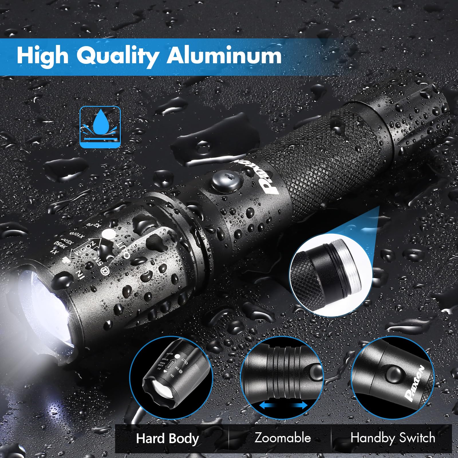 Phixton Rechargeable Flashlights High Lumens, 5000 Lumen Usb C Chargeable Led Flashlight, Bright Strong Handheld Flash Lights, Long Lasting, Adjustable Focus, 5 Modes, For Emergencies Hiking