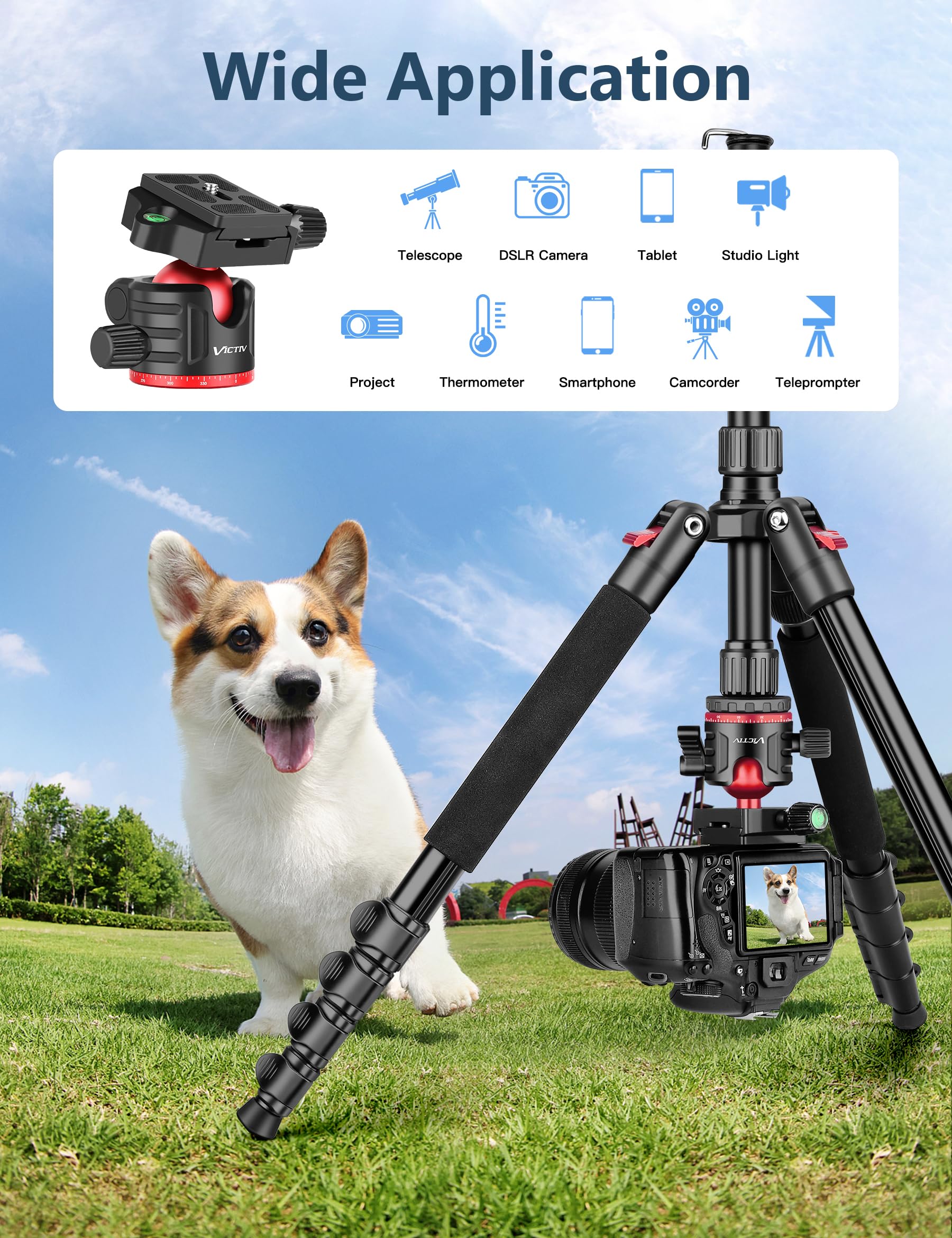 Victiv 78" Aluminum Camera Tripods & Monopods, Compact Travel Tripod For Camera Dslr, Spotting Scope,Telescope, Binoculars, Porfessional Heavy Duty Camera Stand For Photography Video Recording