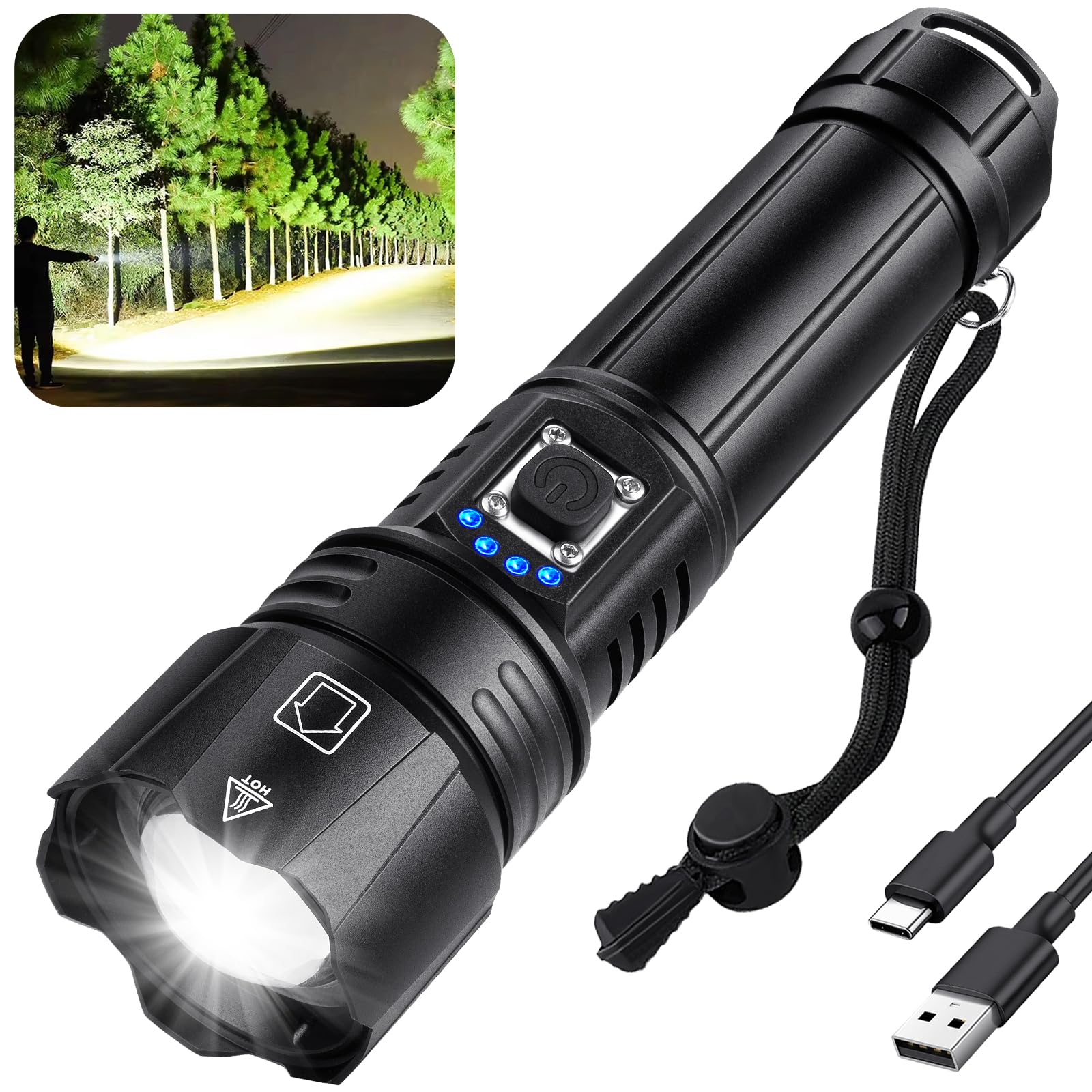 Crazybrace Rechargeable Flashlights High Lumens, 990,000 Lumen Brightest Led Flashlight With 5 Modes & 12H Long Runtime, Powerful Waterproof Handheld Flash Light, Super Bright Flashlight For Home, Camping