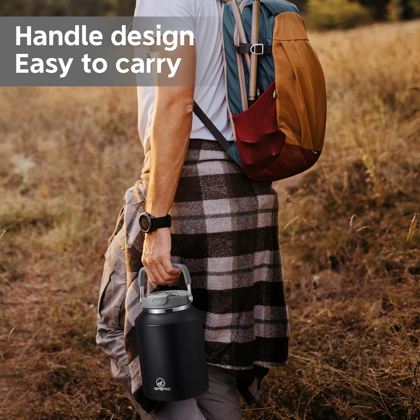 Gpeng 64 Oz Tumbler With Handle, Water Bottles With Straw Lid, Insulated Stainless Steel Travel Mug