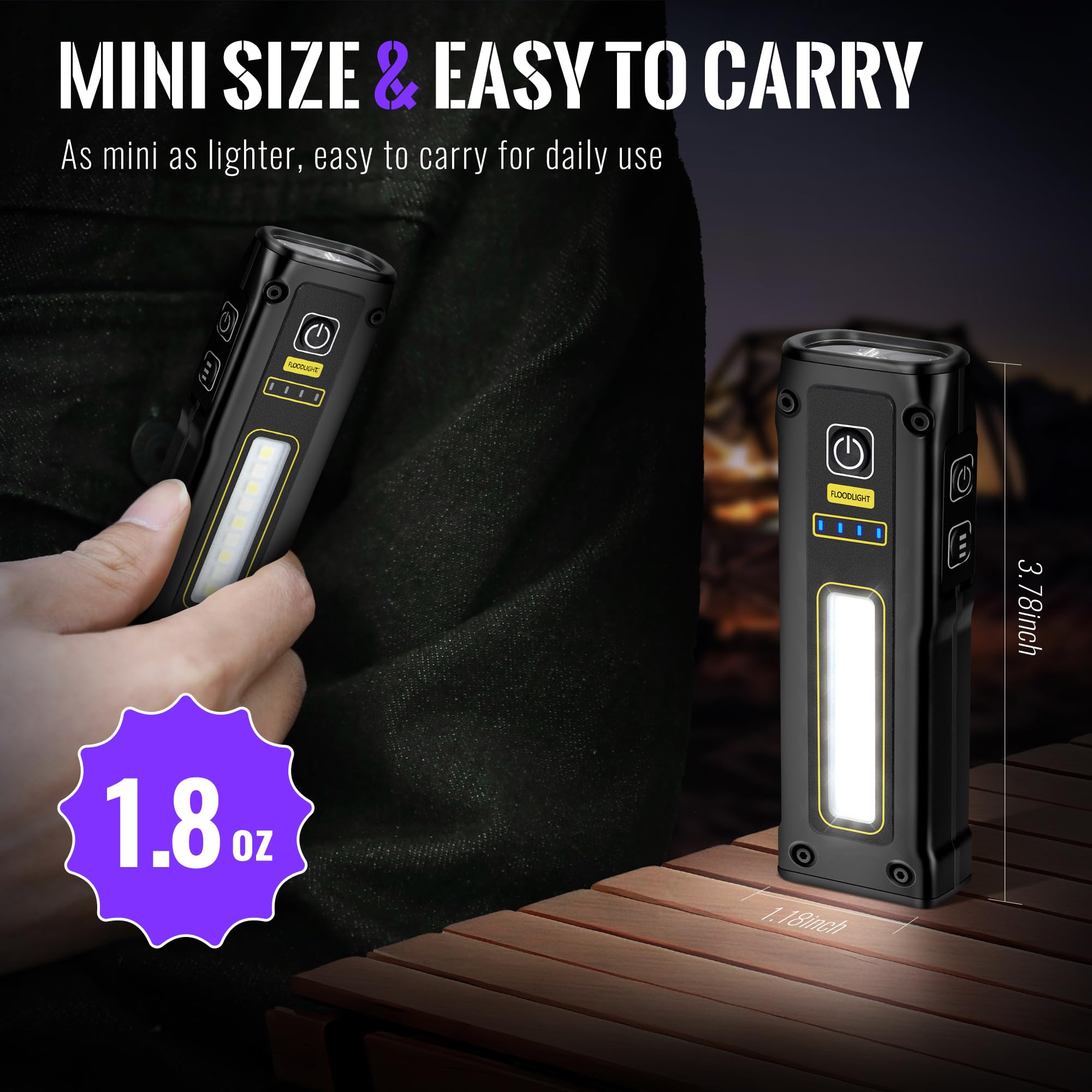 Vmtenmv Flashlight Uv Light 395Nm, Blacklight Edc Flashlights Mini Led High Lumen Usb -C Rechargeable Portable With Magnetic Base, Cob White & Red Light, Output Emergency Power, For Pet Urine, Resin Curing