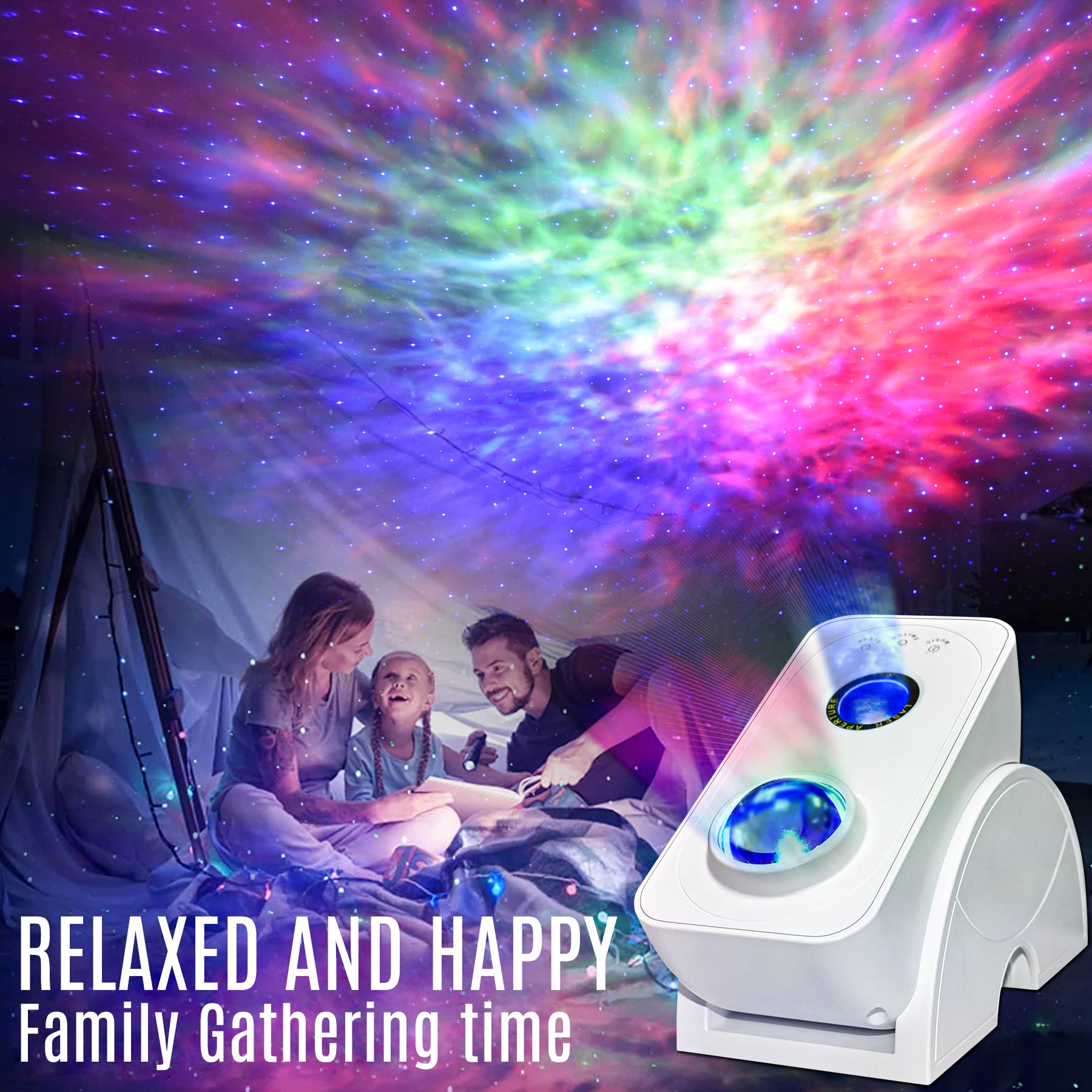Nunet Smart Galaxy Projector App & Voice Controlled Works W. Alexa Silent Rotation Nebula Sky Star Projector Music Sync Auto Timer Night Light For Kids/Room Décor (Wall Mountable, Blue Stars)