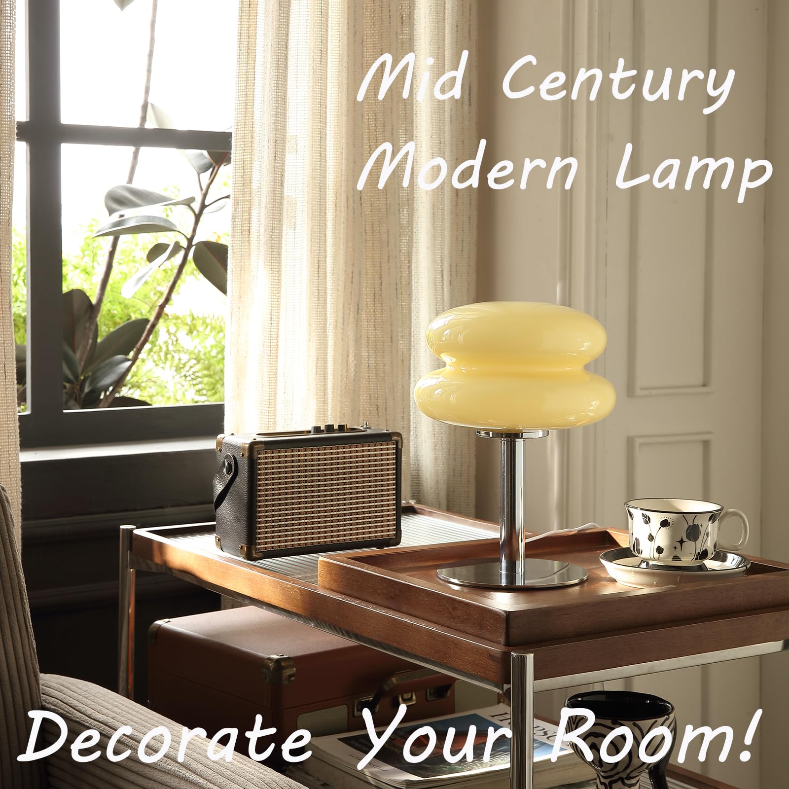 Glivpny Mushroom Bedside Table Lamp,Mid Century Modern Lamp For Nightstand, Dimmable Retro Egg Tart Lamp, Cute Home Decor Lamp Aesthetic Lamp For Bedroom Living Room(Yellow)