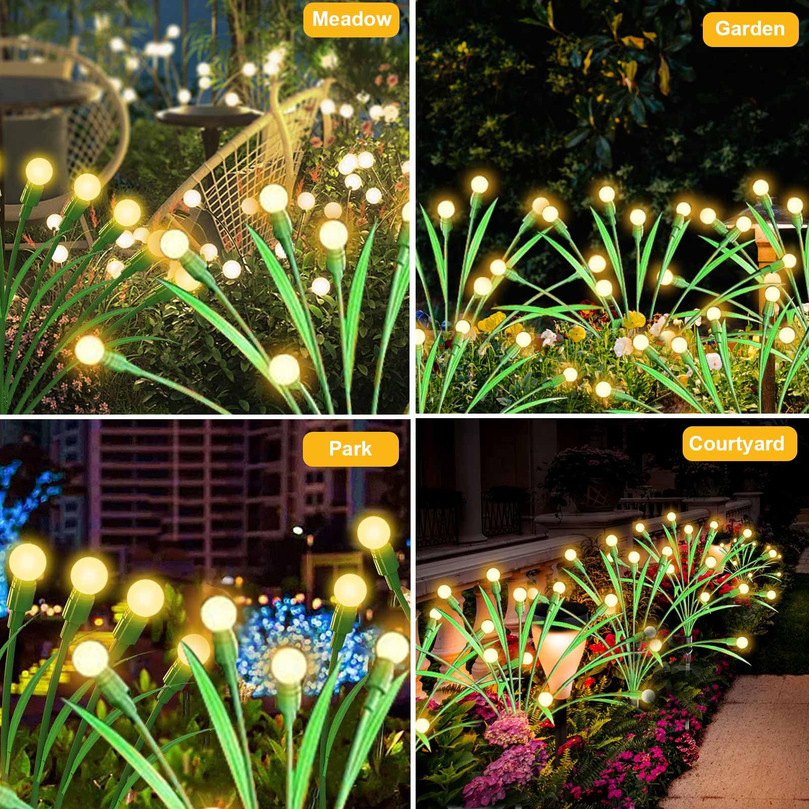 Zgwj Solar Garden Lights, Solar Swaying Light, Solar Outdoor Lights Firefly Lights For Patio Pathway Outdoor Decor (Warm White, 4 Pack), D2-24Ffl