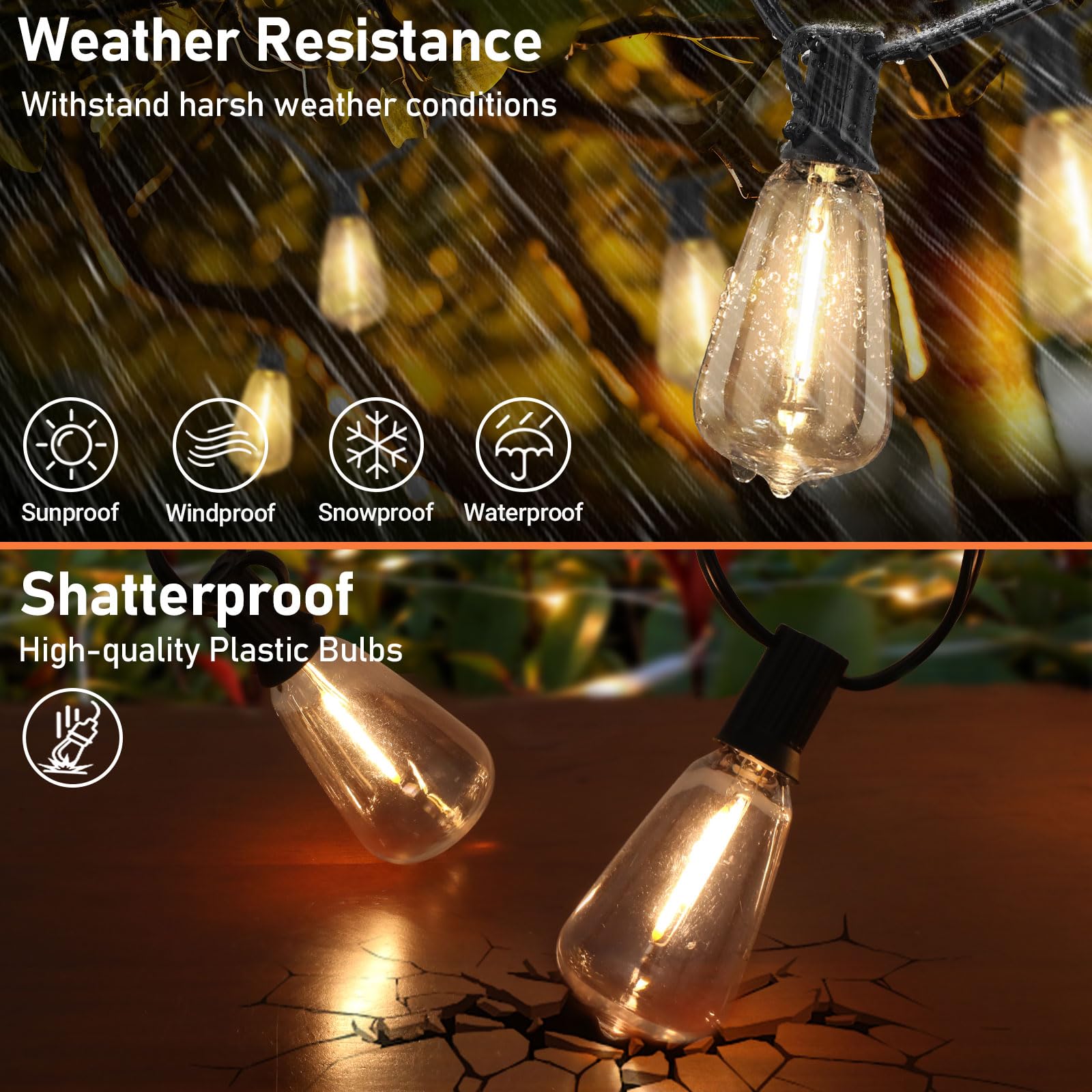 Bosceos 100Ft Outdoor Solar String Lights With Remote, Usb Rechargeable Led Patio Lights With 52 Timer Dimmable St38 Edison Bulbs, Enhanced 5W Solar Panel Outside Hanging Lights For Porch Garden Deck Backyard