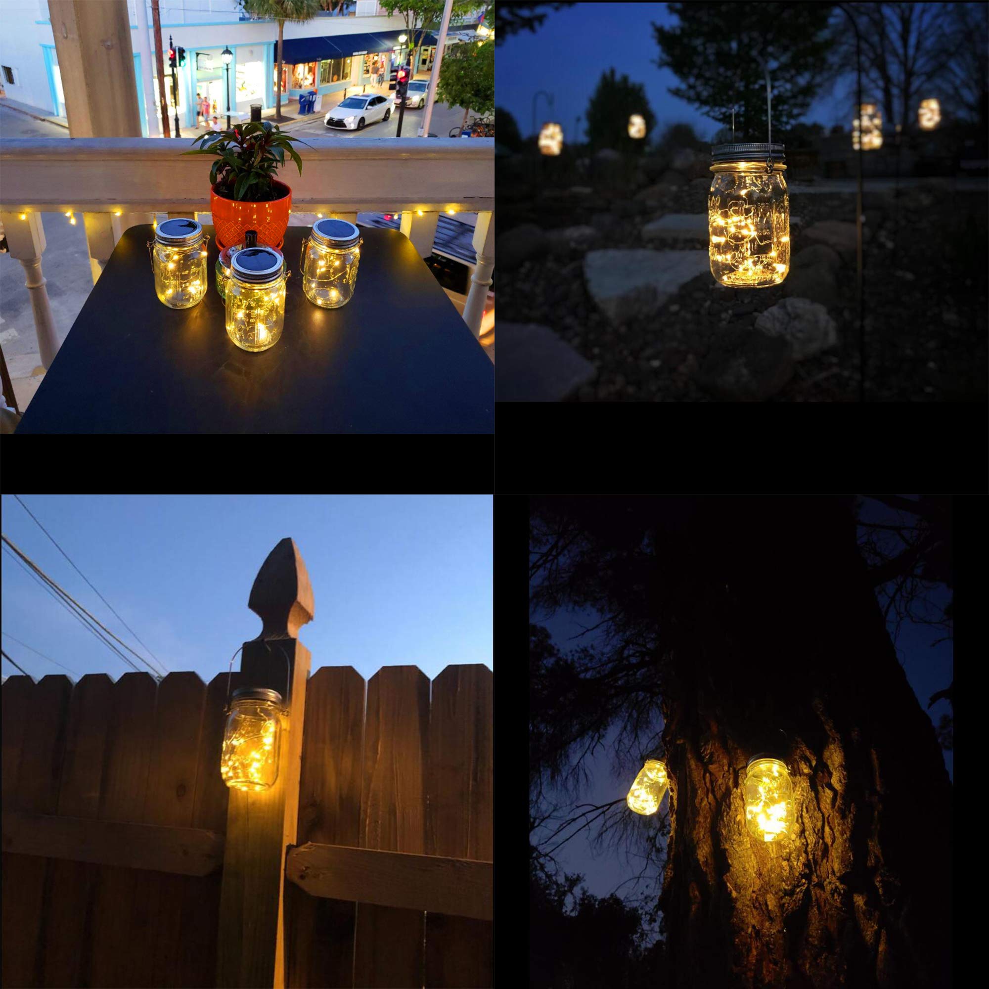 Yitee Mason Jar Solar Lantern Lights, 8 Pack 30 Led Bulbs Fairy Star Firefly Solar Lids Jar Lights,8 Hangers Included(No Jars),For Patio Garden Mason Jar Lanterns Table Wedding Decorations Lights