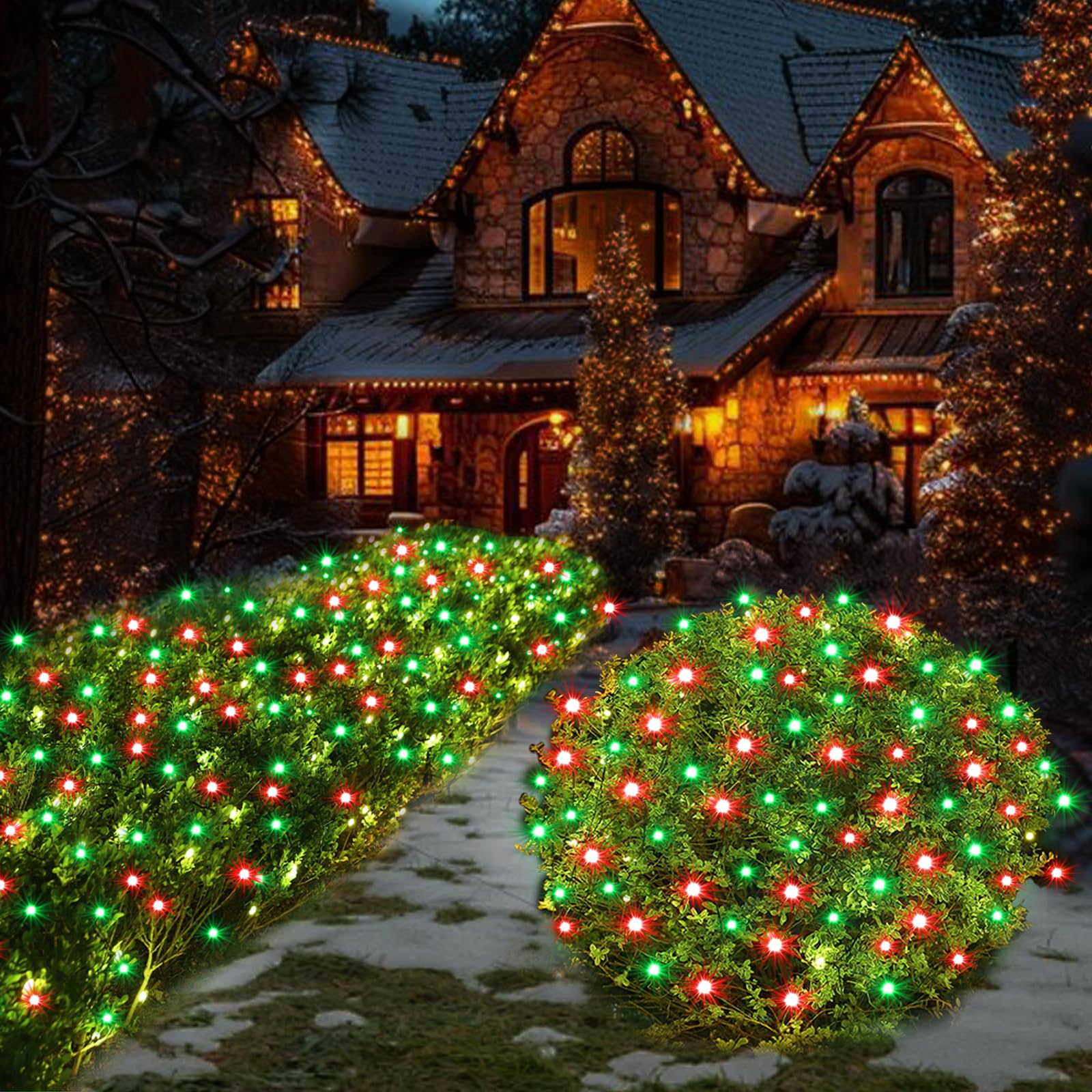 Wabarle Solar Christmas Lights Outdoor Waterproof, 100Led 5Ftx5Ft Net Lights Outdoor Mesh Lights With Remote, 8 Modes Connectable Net Christmas Lights For Bushes Outdoor Christmas Decorations(Red And Green)