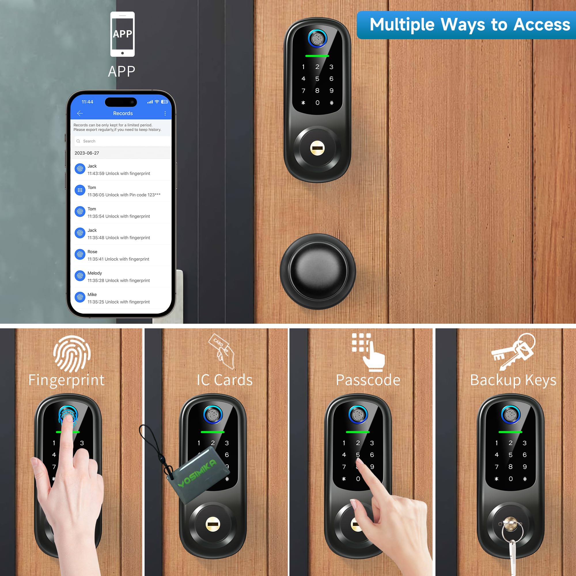 Yosimika Keyless Entry Door Lock With Handle, Fingerprint Deadbolt Door Lock, Smart Door Locks For Front Door, Bluetooth Electronic Digital Keypad Lock, Easy To Install, Black
