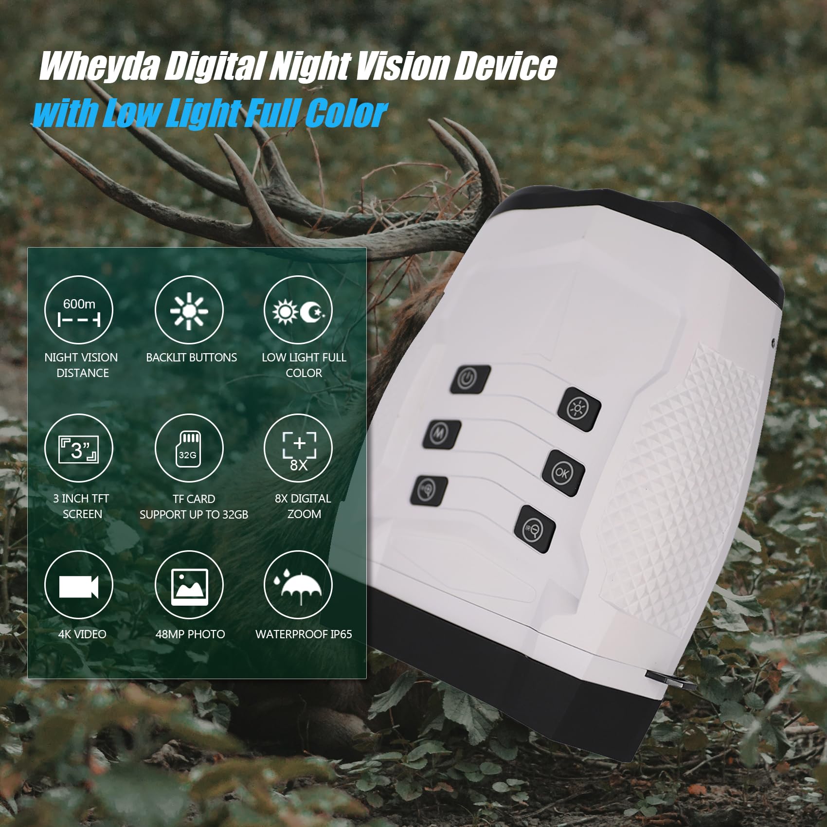 Wheyda Night Vision Goggles, 48Mp Full-Color 4K Night Vision Binoculars, 8X Digital Zoom And 1968Ft Viewing Range, 3" Screen With 32Gb Tf Card,Backlight Button For Camping Hunting