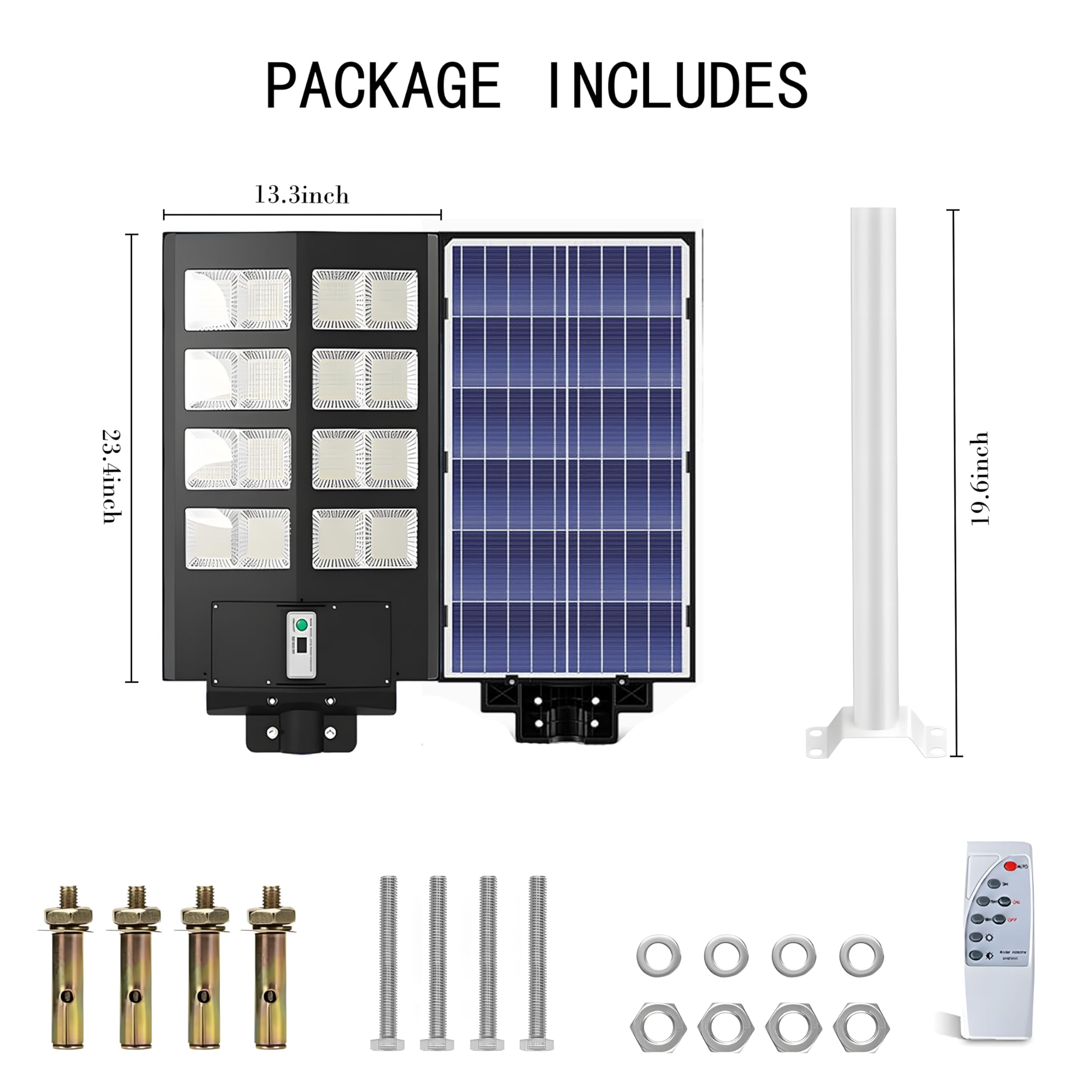Dubom 1000-3000W Solar Street Light Outdoor, 6500K Commercial Parking Lot Lamp Dusk To Dawn, Waterproof Remote Control Solar Security Flood Light, Motion Sensor, Court Road,Path,Piazz,Driveway (1A-2000W)