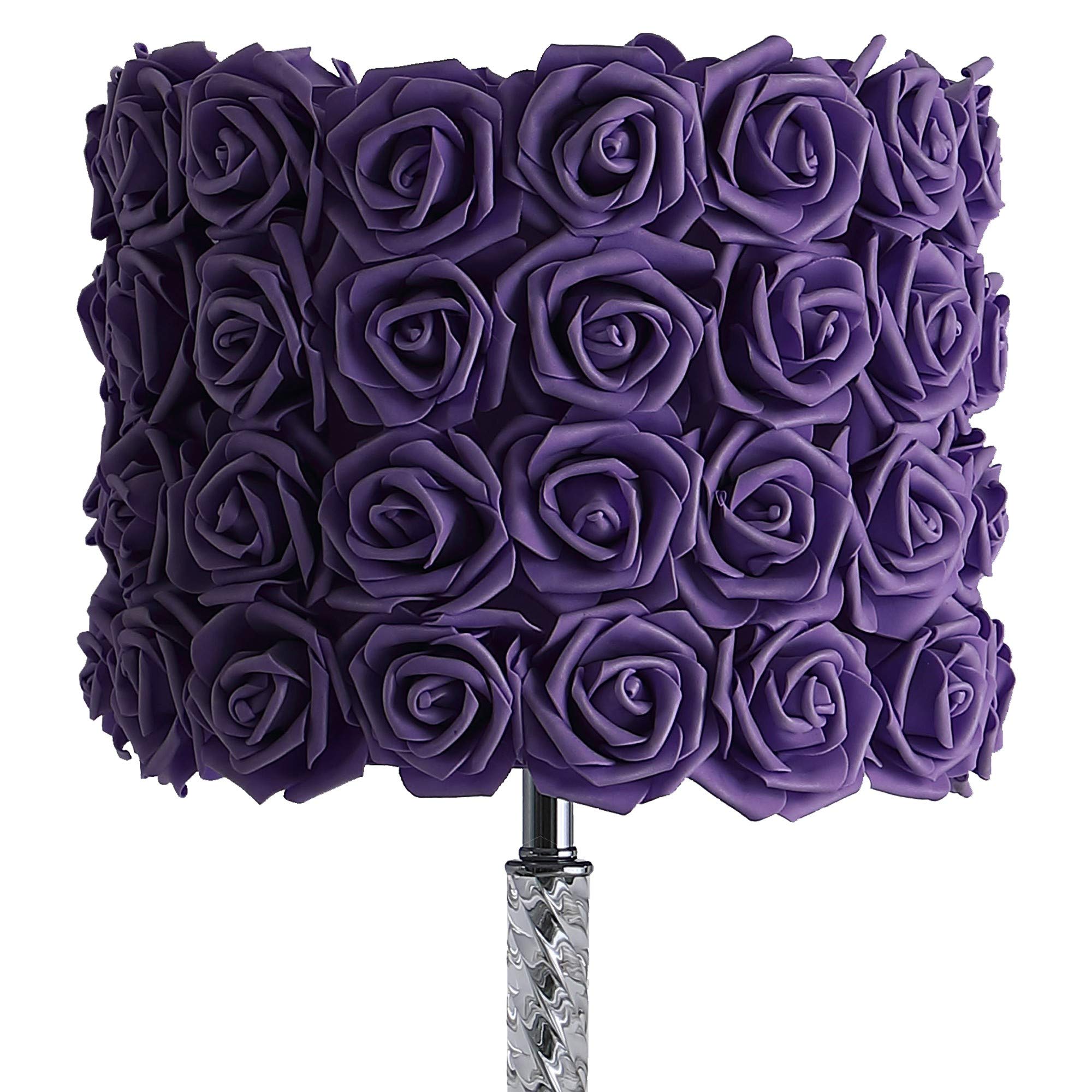 Benzara Benjara Bm231815 Bloom Roses Drum Shade Table Lamp With Twisted Acrylic Base, Purple