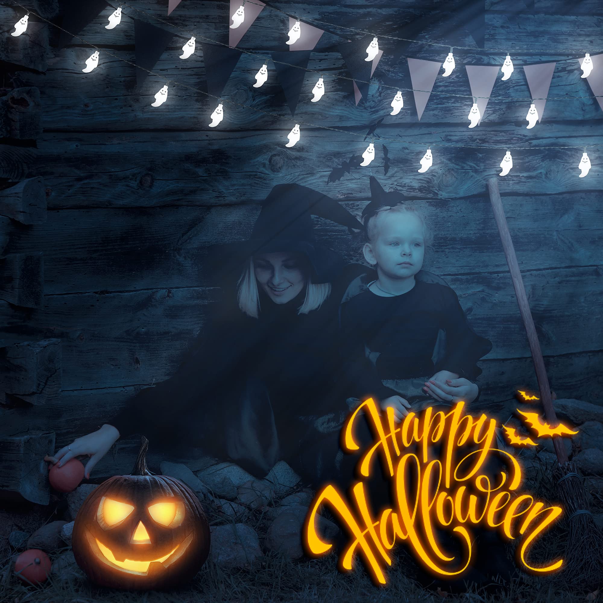 Oopswow Youngar Halloween Decor Lights ,Solar Ghost Lights,2Pack 20Ft 30 Led With 8 Modes Waterproof Solar String Lights,Outdoor Fairy Lights For Patio,Garden,Gate,Yard,Halloween Christmas(2Pack,Ghost)