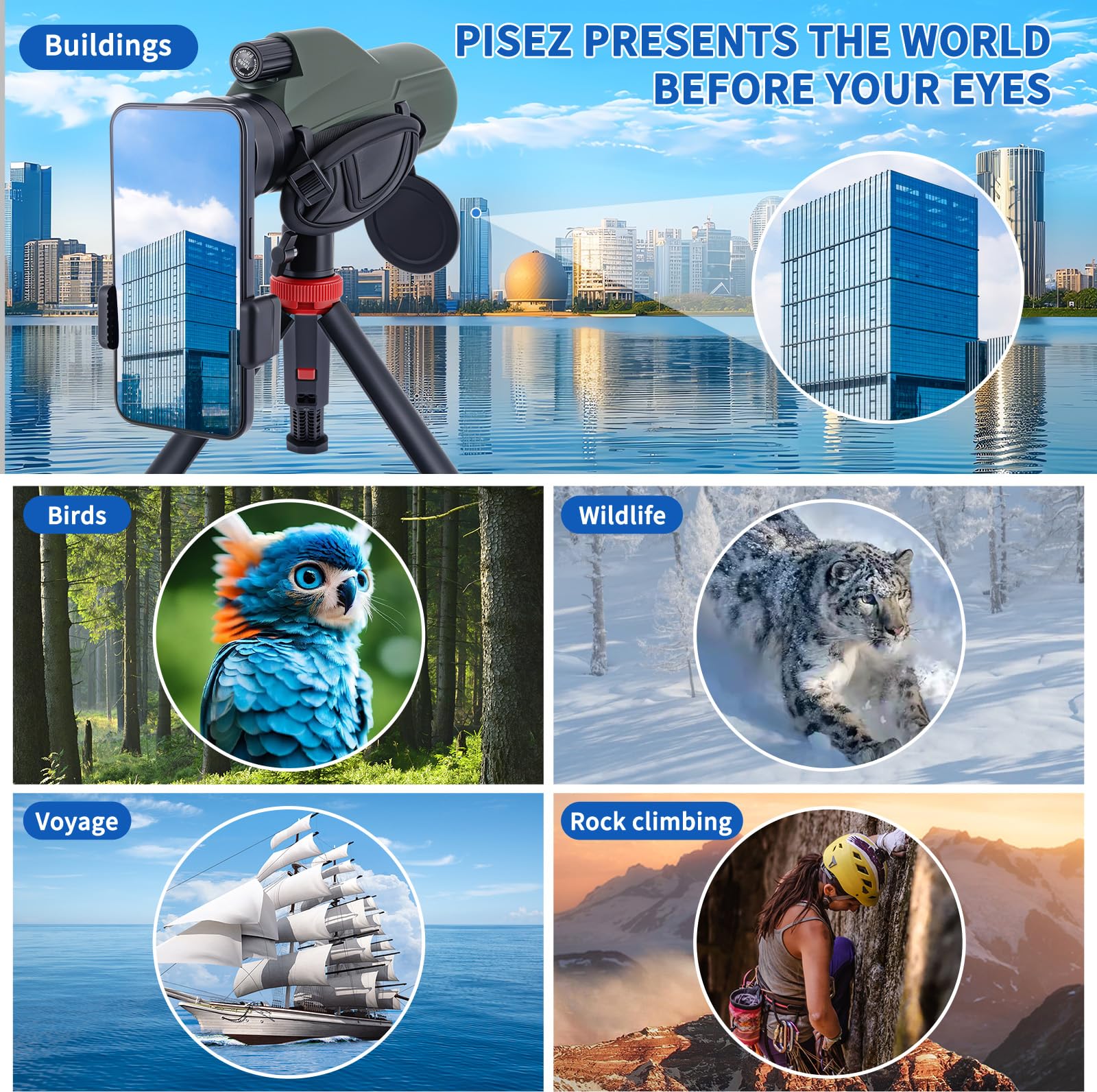 Pisez 12X56 Monocular Telescope For Adults High Powered With Smartphone Holder & Tripod Bak4 Prism & Fmc Lens With Hand Strap Monoculars For Hunting Bird Watching Hiking Wildlife Travel
