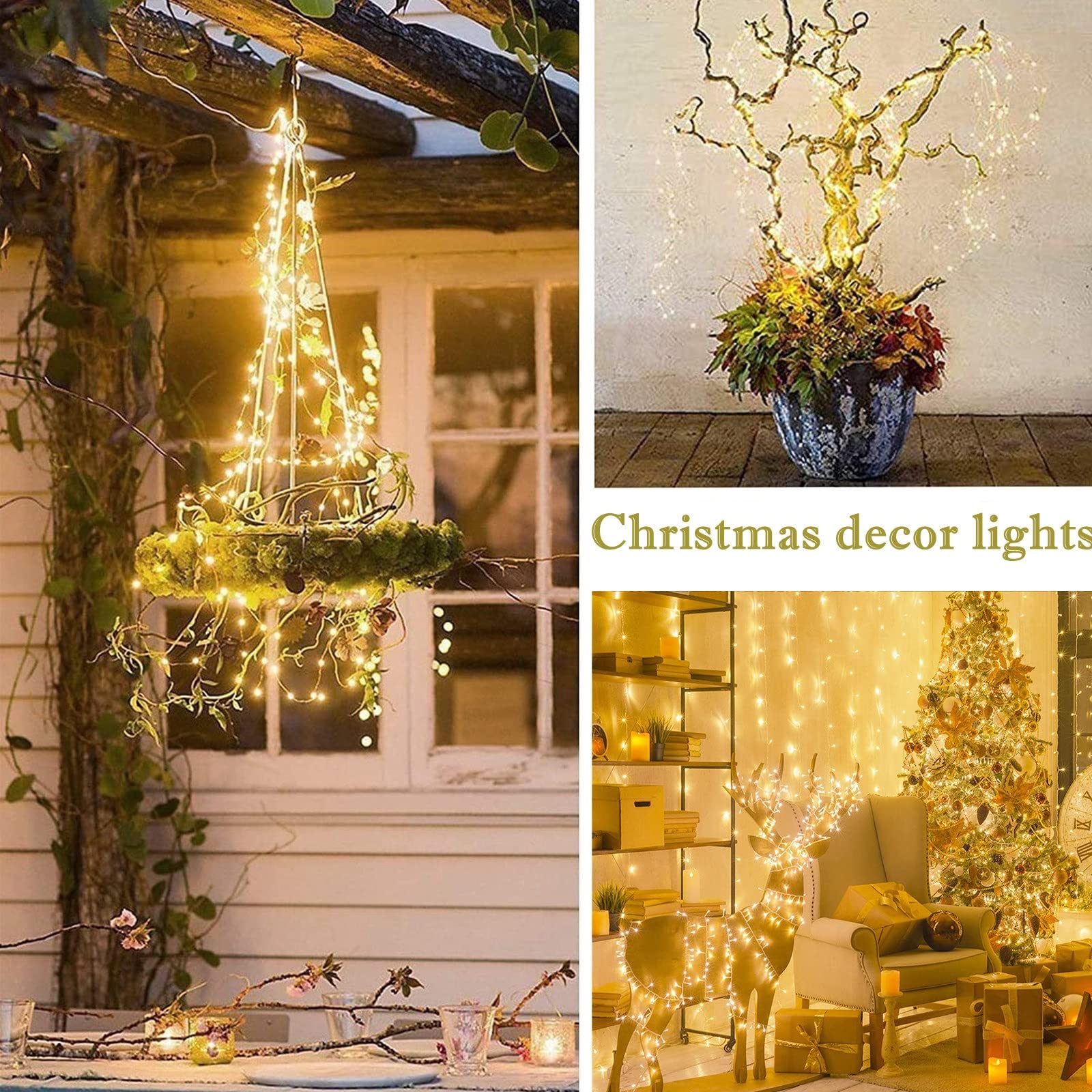 Angmln Solar Waterfall Fairy Bunch Lights Outdoor Waterproof 200Leds 8 Modes Watering Can Light (No Can), Solar Powered String Lights Firefly Vine Christmas Tree Garden Decorations Gardening  For Mom