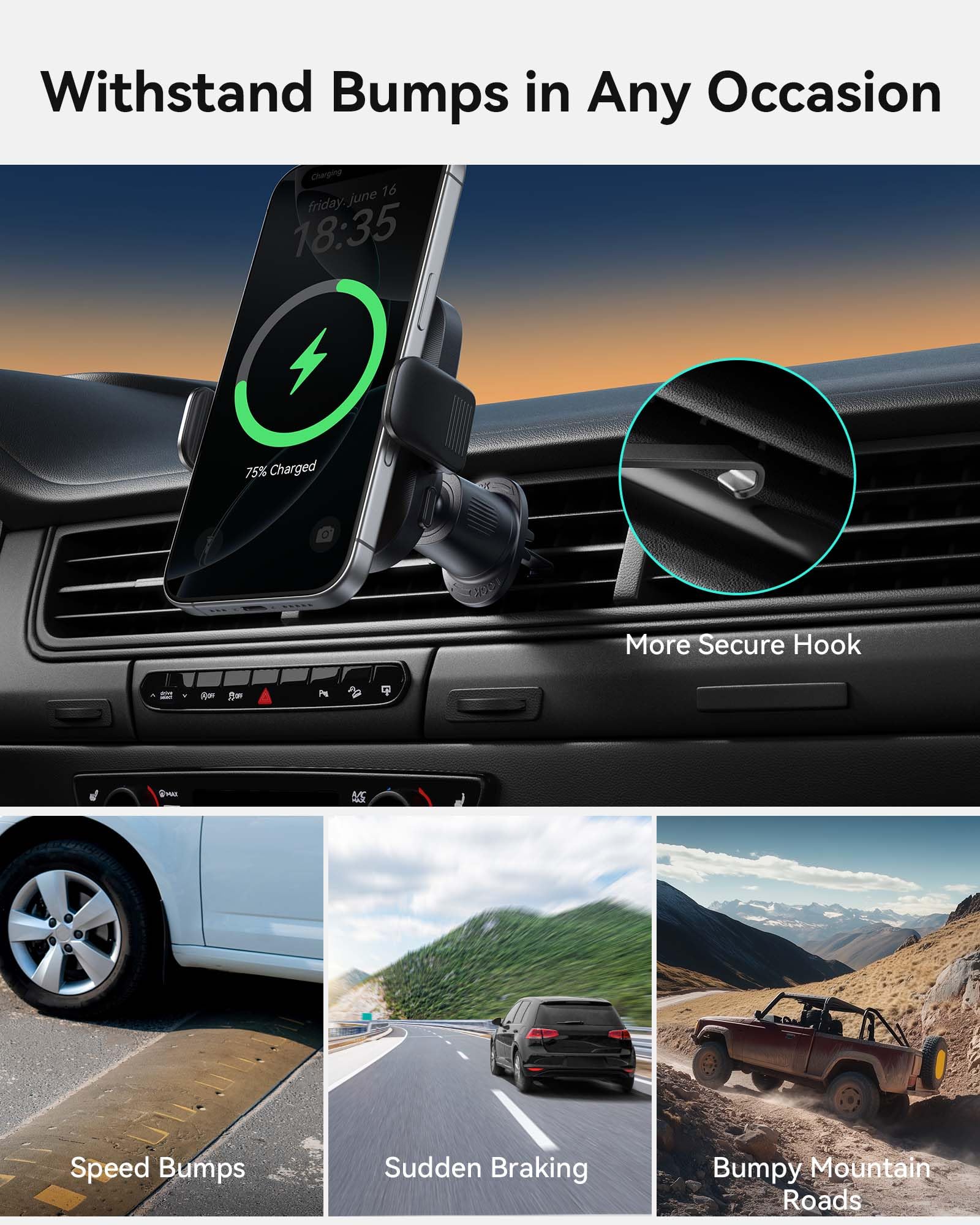 Iniu For Magsafe Car Mount Charger, Qi2  15W Wireless Car Charger, Ultra Strong Magnet, Car Phone Mount With Cooling Fan, Air Vent Dash Phone Holder Mount For Iphone 16 15 14 13 12 Series