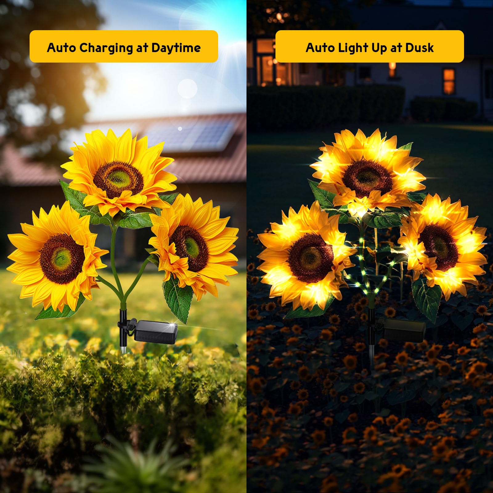 Bomier Solar Flowers Waterproof Decorative - 3 Pack Garden Lights With 9 Sunflower Lights, Outdoor Decor For Yard Decorations