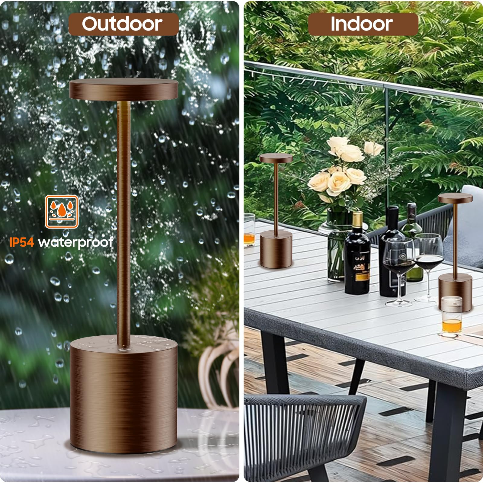 Shangcai Rechargeable Cordless Table Lamp, 5000Mah Battery Operated Outdoor Waterproof Portable Led Touch Desk Lamps For Home Restaurant Dinning Bar Patio Small Table Lights (Moka)