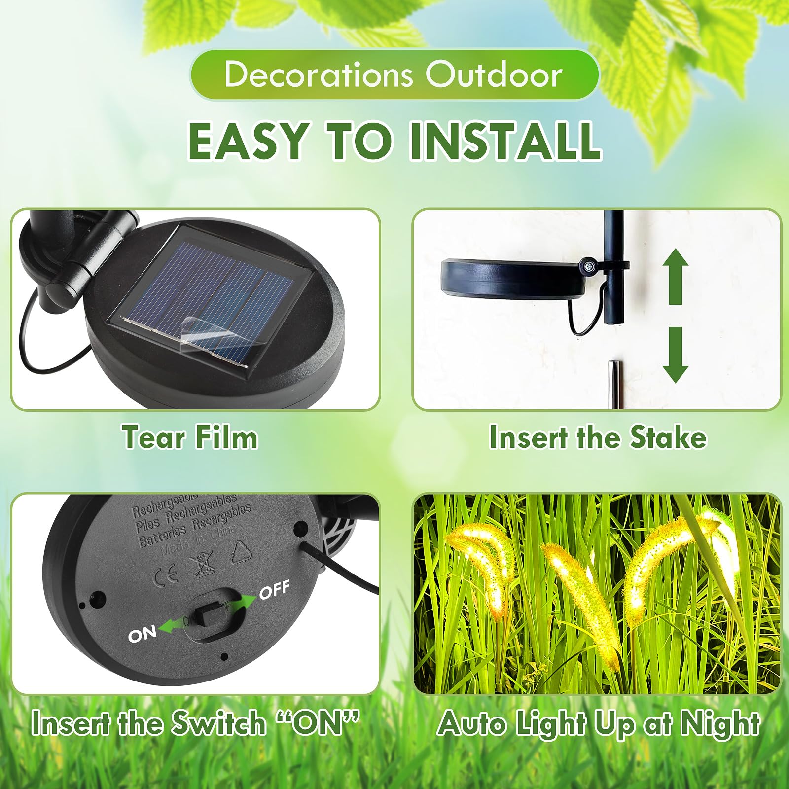 Mindcare Setaria Viridis Solar Lights Outdoor Waterproof, Solar Lights For Garden Patio Yard Decor (Yellow 2 Pack)