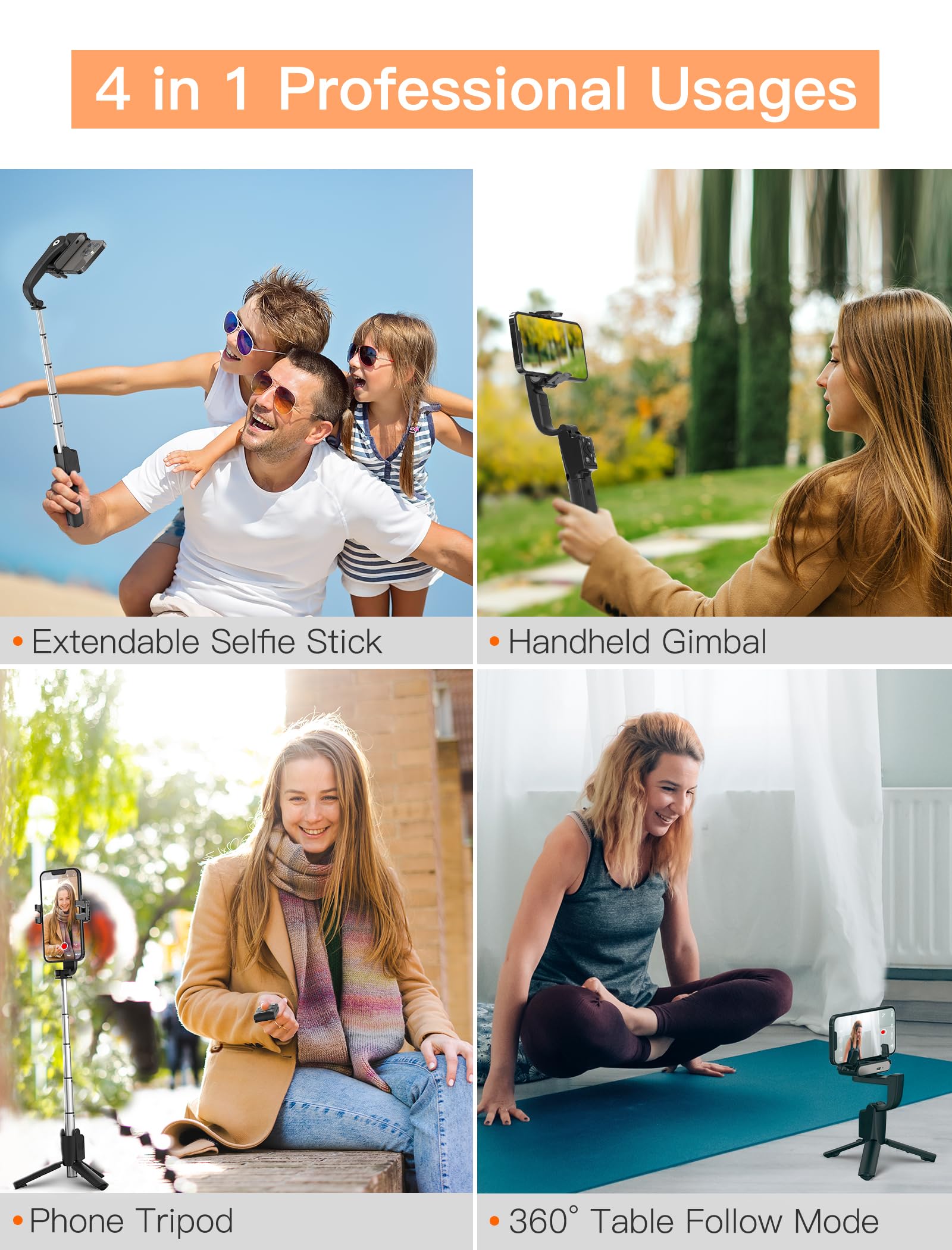 Hohem Isteady Q Gimbal Stabilizer For Smartphone, 1 Axis Selfie Stick Tripod With Face Tracking, 360° Rotation, 4 In 1 Portable Phone Tripod W/Extendable Stick For Iphone 14/Android Video Recording