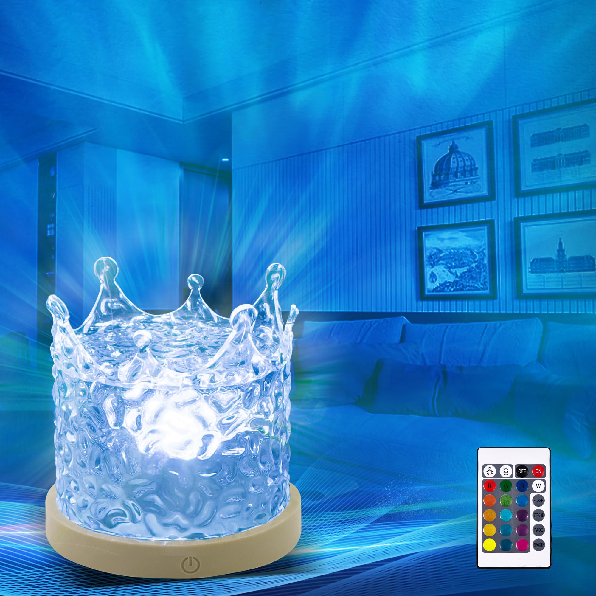 Suoapaiq Ocean Wave & Aurora Projector Lamp, 16 Colors Gradual Rotating Flame Water Lamp Wave Light With Remote Control For Teen Girl Room Decor (Crown)