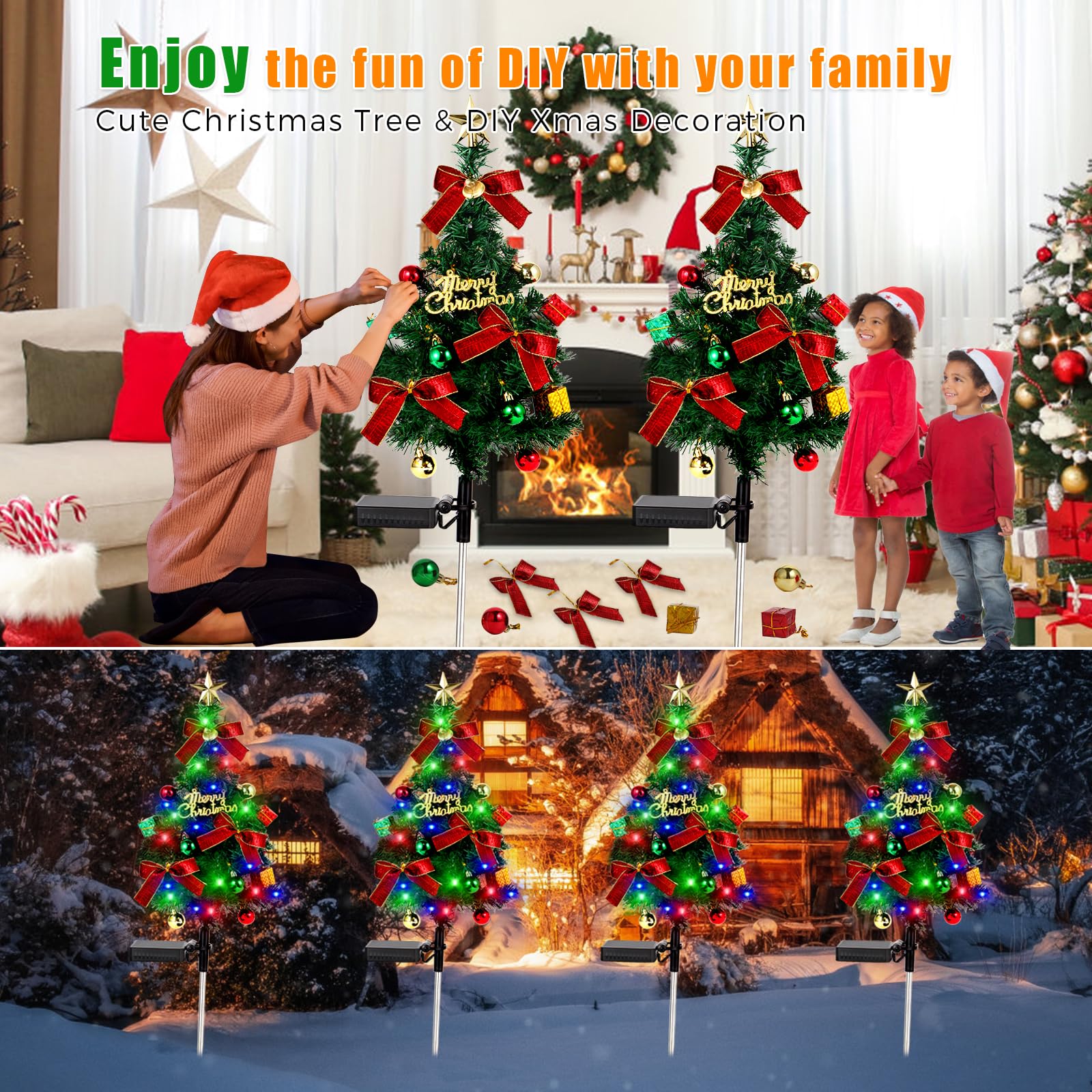 Beidoulu Solar Christams Tree Lights 2Pcs Solar Xmas Tree Decor Pathway Lights Solar Garden Stake Lights Waterproof 40Led-Lights Constant&Flashing Modes Outdoor Yard Lawn Patio Decorations Hdjsds