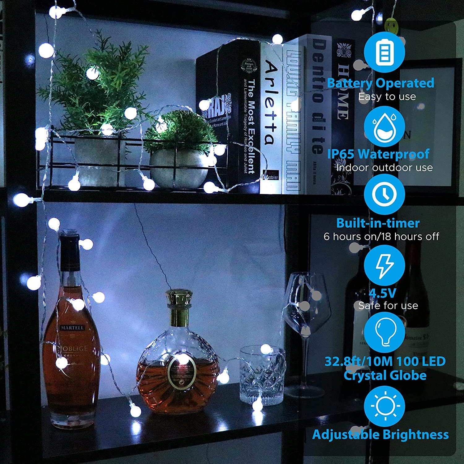 Ryblgled Outdoor String Lights 2 Pack, 66Ft 200Led Battery Operated Waterproof String Lights With Remote, Cool White 8 Modes For Indoor Outdoor Party Wedding Christmas