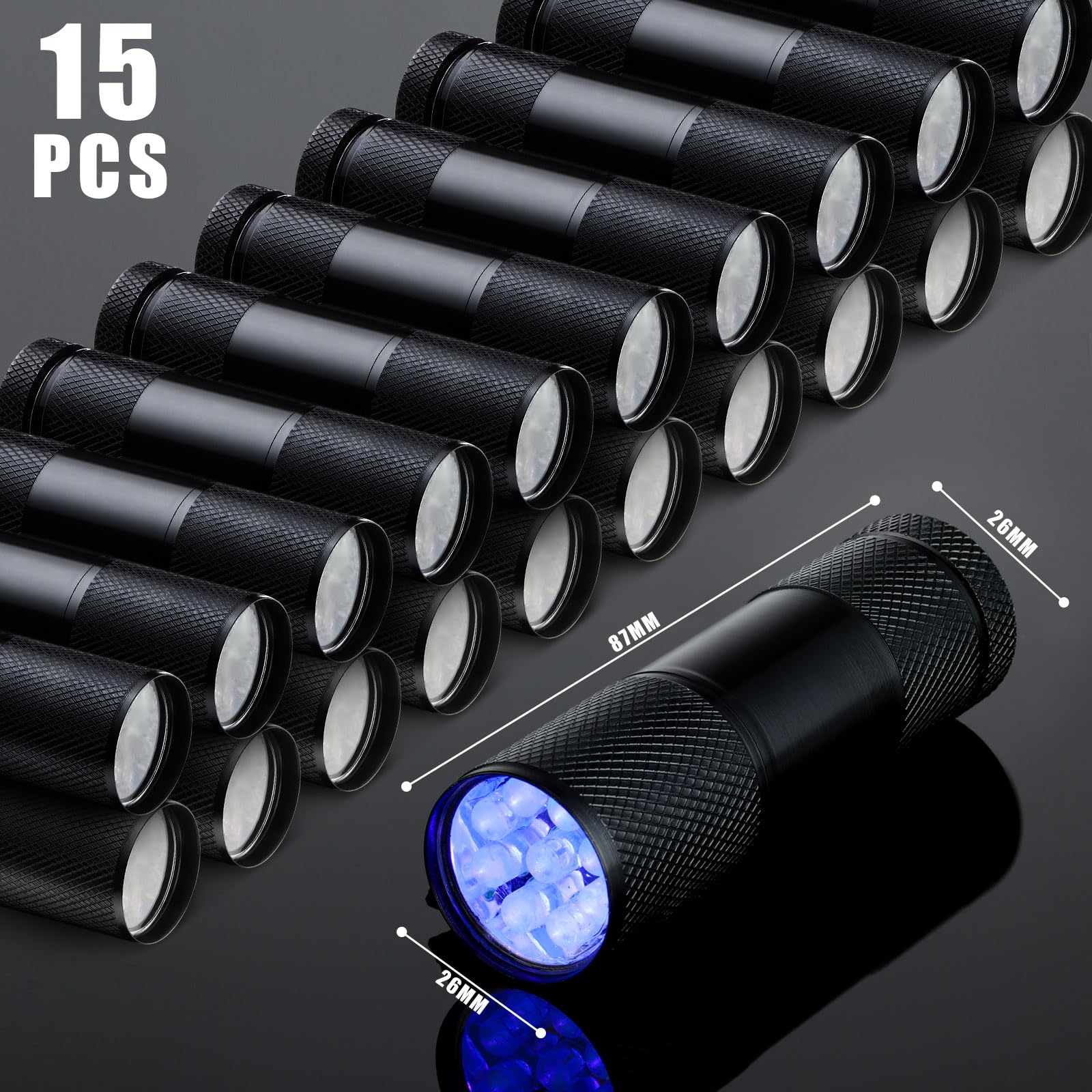 Hortsun Uv Handheld Blacklight Flashlights, Portable Black Light 9 Led Mini Light Torch Detector For Dog Cat Pets Urine And Stains, Bed Bugs And Scorpion, Halloween Ghost Haunted House(15 Pcs)