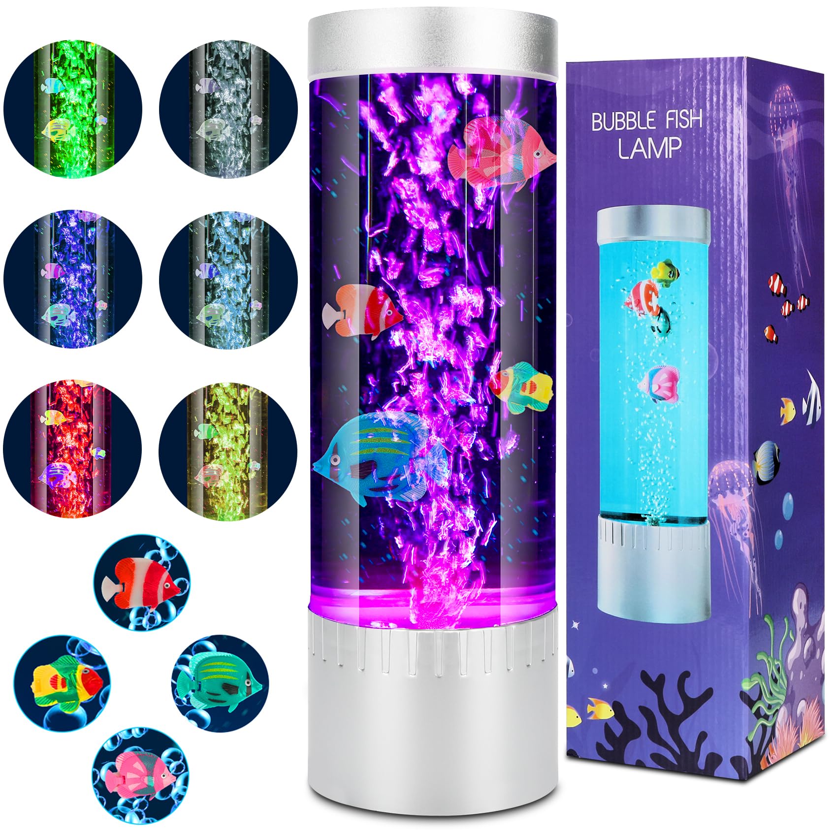 Shtalhst Bubble Fish Lamp - Fake Aquarium With Moving Fish & Jellyfish | Desktop Sensory Led Night Light, Color-Changing Ocean Atmosphere Lamp | For Kids, Adults, Adhd & Autism Relief, Home Decor