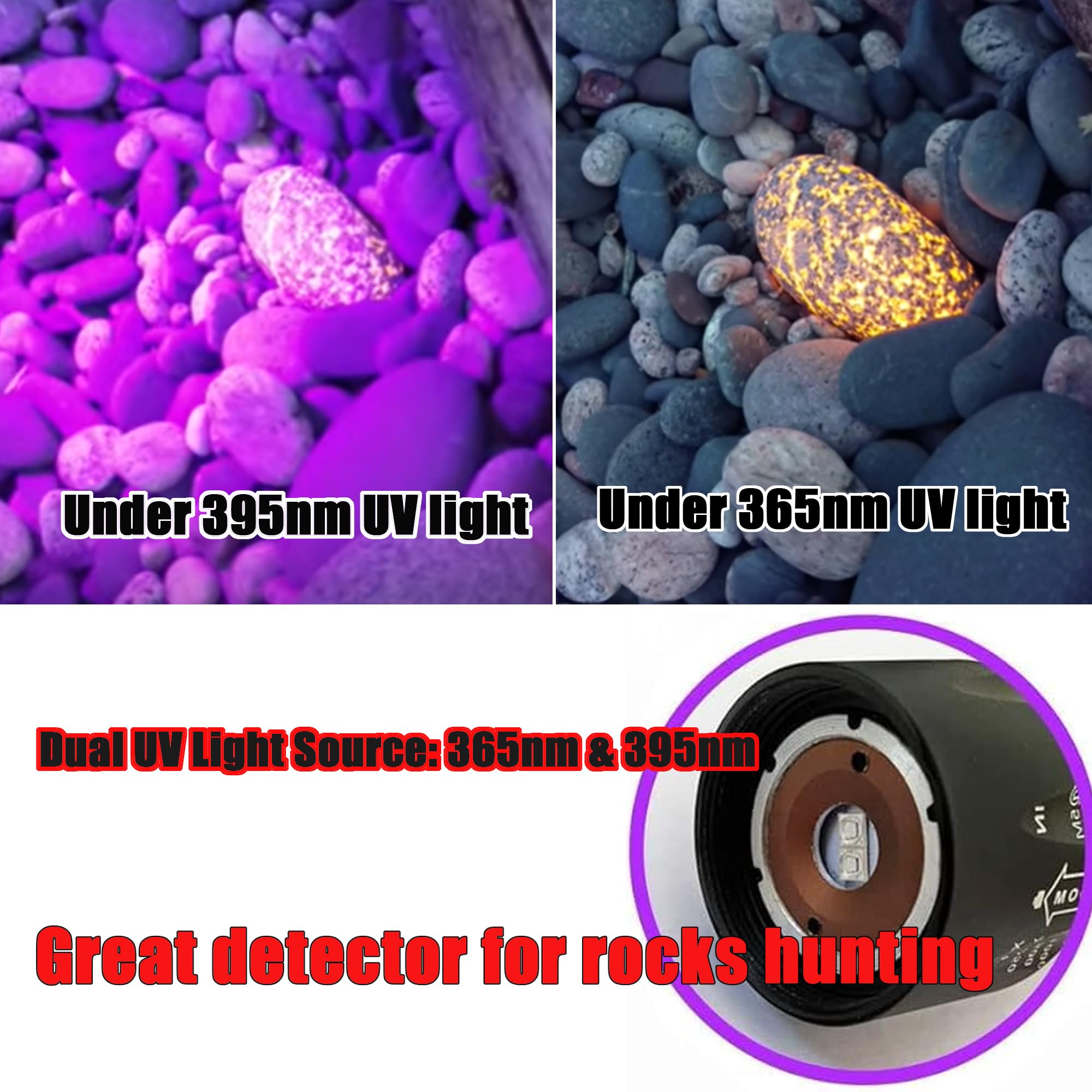 Xysrz Uv Flashlight 365Nm & 395Nm Blacklight Wood’S Lamp Ultraviolet Flashlights For Rocks Hunting & Uv Glue Curing, Pet Urine Detector, Scorpions Finder, 2 Pack