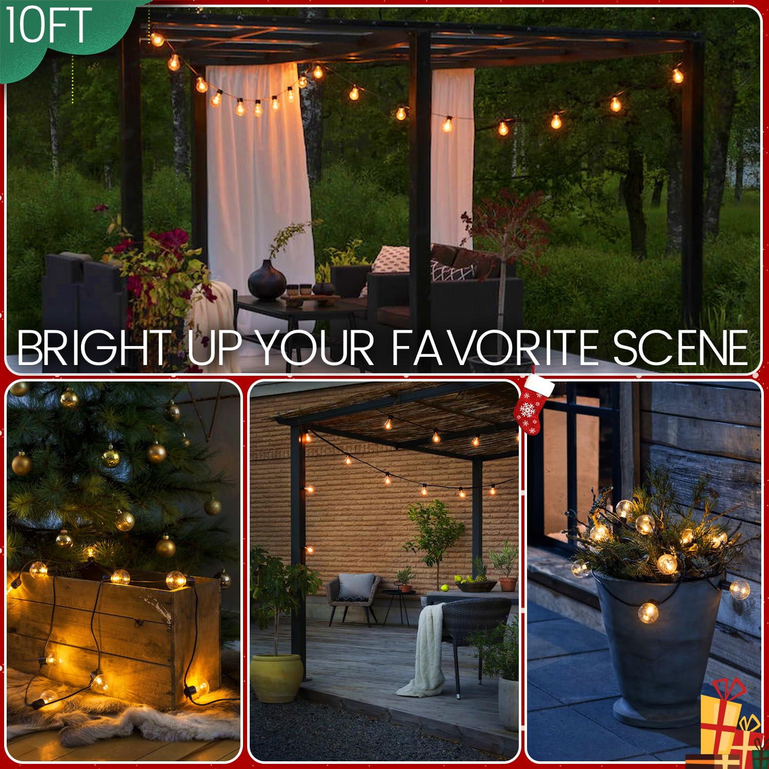 Solros Studio 10Ft Led Outdoor String Lights - Waterproof Patio Lights Shatterproof G40 Edison Globe Bulb, Connectable Hanging Outdoor String Lighting For Indoor Backyard Yard Gazebo Porch Party Decor - Solros