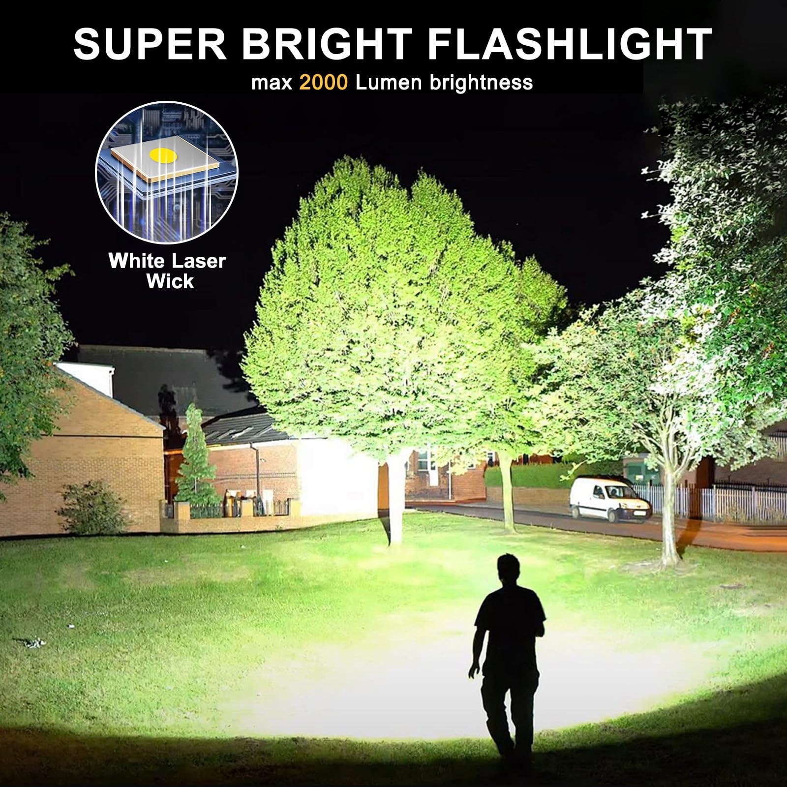 Minsk Flashlights High Lumens, Rechargeable Flashlights With Cob Sidelight, 2000 Lumen Super Bright Led Flashlight, Ipx5 Waterproof Flash Light With Hook, Perfect For Outdoors, Camping, Hiking & Emergency