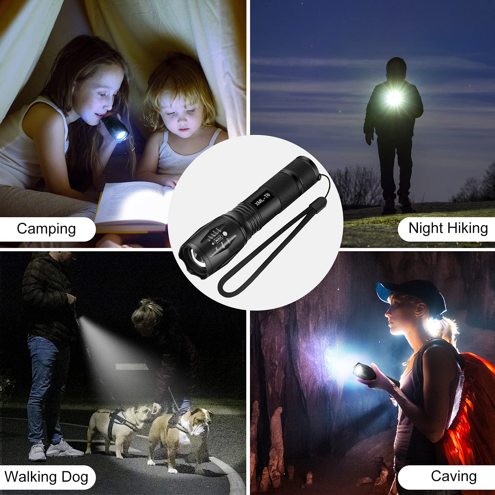 Khoow 3 Pack Led Flashlight,5 Modes Water Resistant Tactical Flashlight,Zoomable High Lumen Emergency Handheld Flashlight