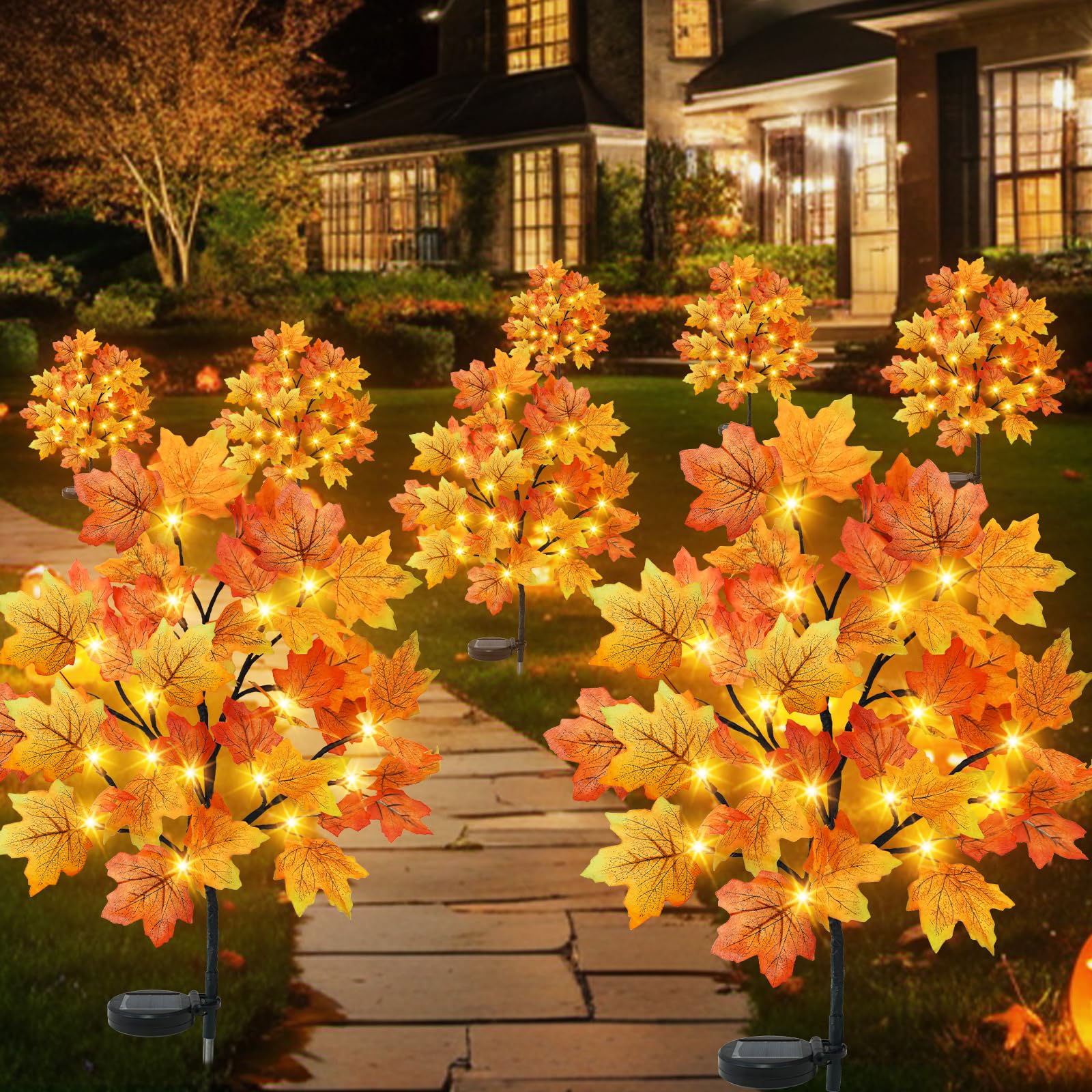 Ruidazon 8 Pack Solar Fall Lights Outdoor Fall Maple Solar Stake Lights 160 Led Waterproof Fall Pathway Lights For Outside Garden Yard Autumn Thanksgiving Fall Decor