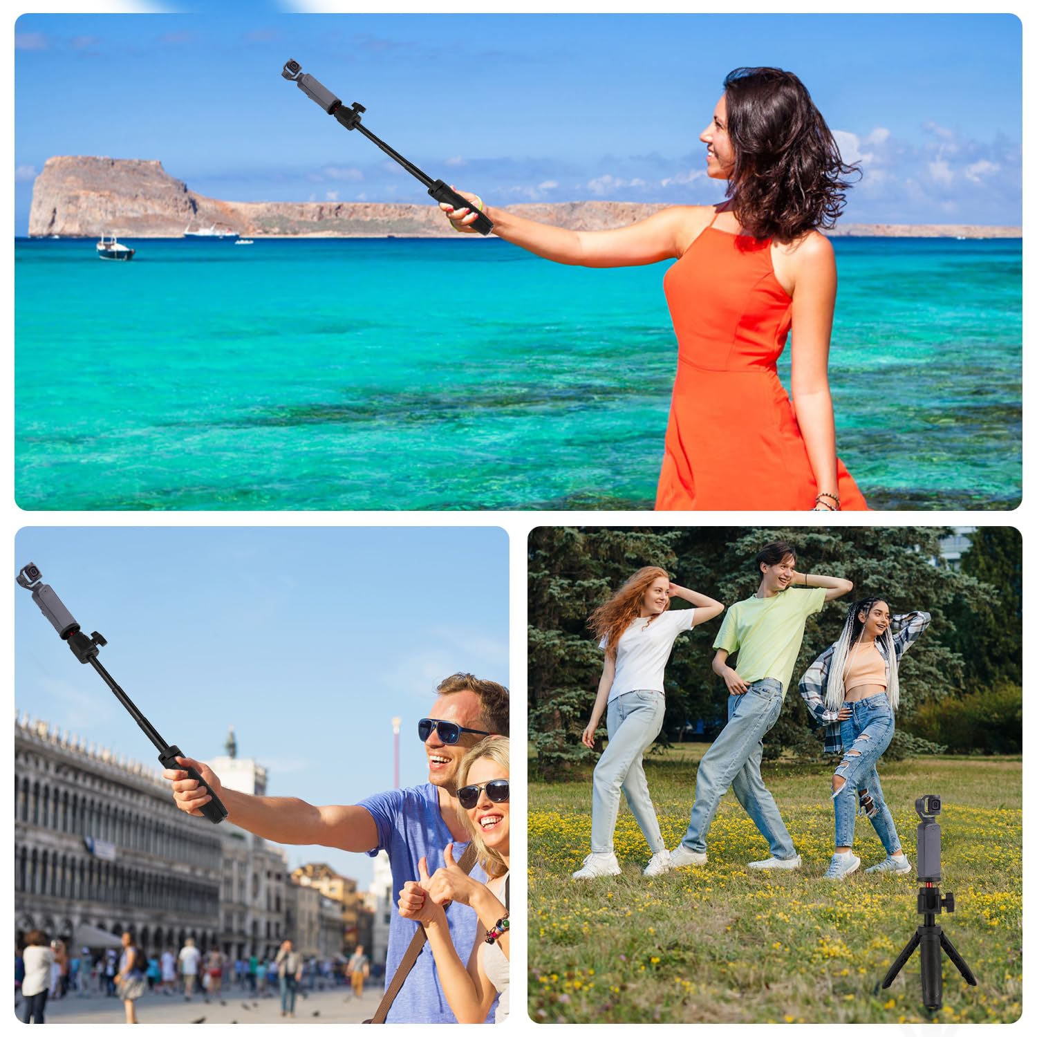 Peutier Dji Osmo Pocket 3 & 2 Selfie Stick Tripod Kit - Black, Portable, Retractable, Tabletop Mount