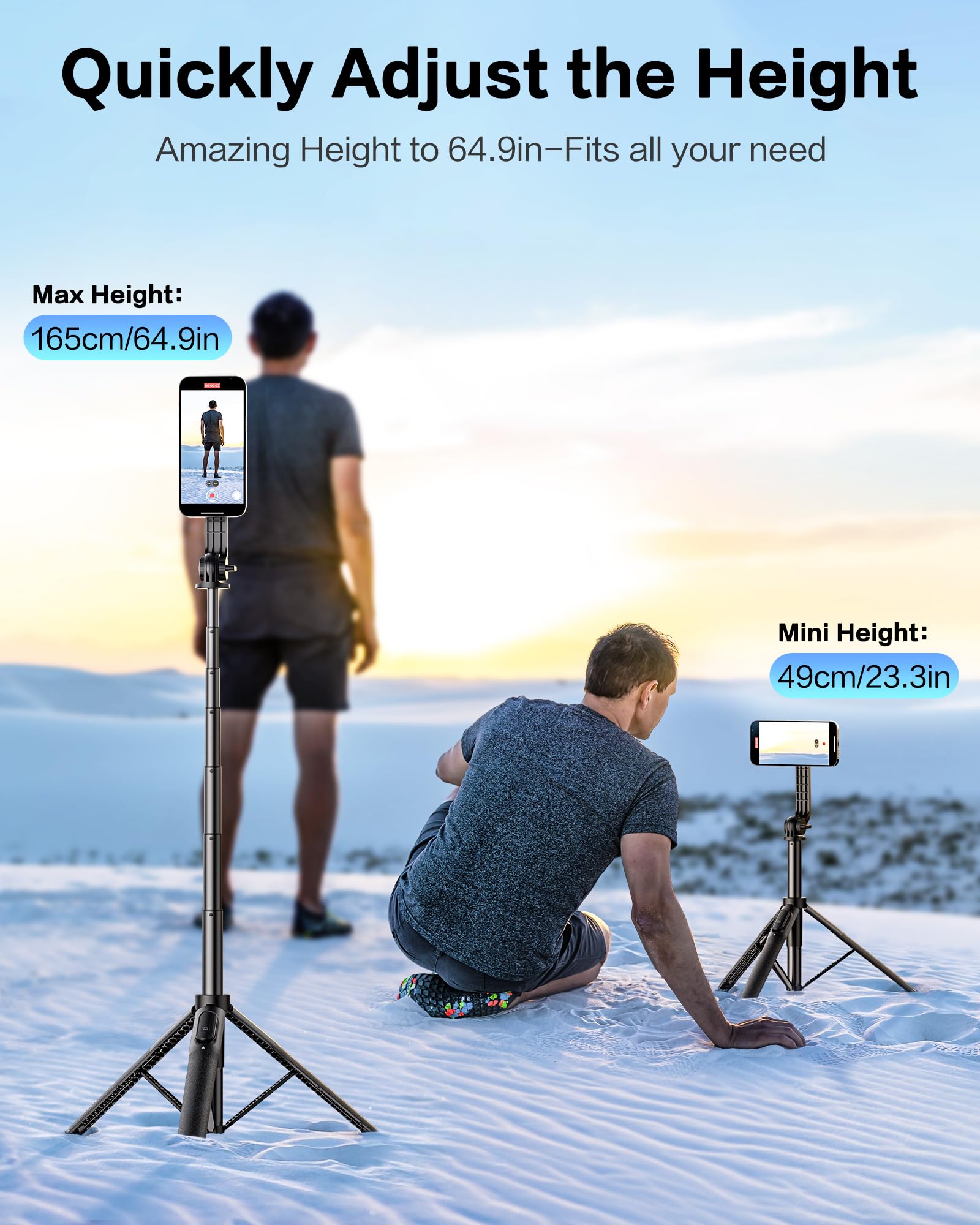 Omoton Phone Tripod Compatible With Magsafe, 64" Extendable Bigger Magnetic Selfie Stick Tripod With Remote, Fit For Iphone 15 14 13 12 Series, Magsafe Cases And Other Phones With Metal Ring