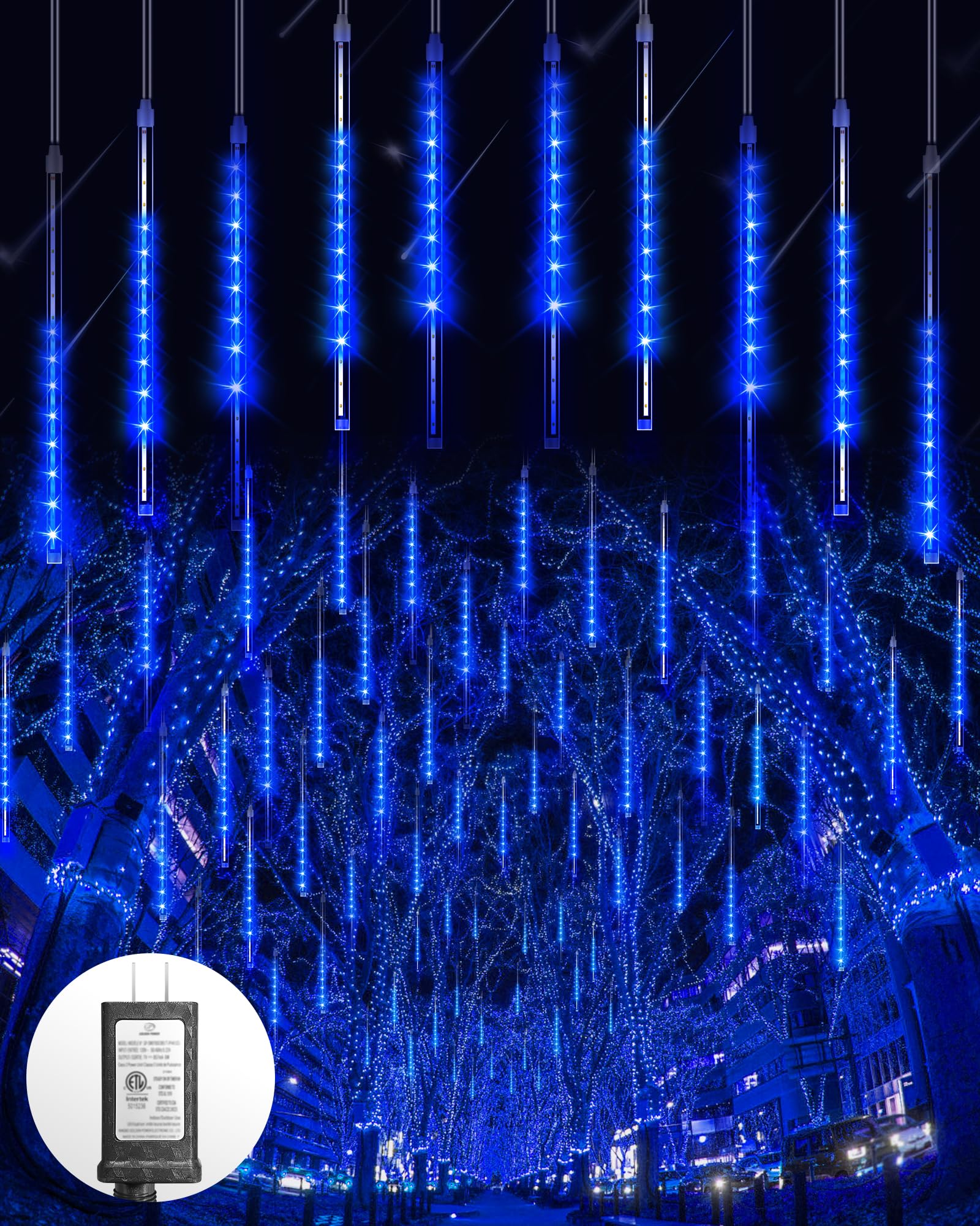 Blingstar Meteor Shower Lights - Outdoor 10 Tubes, 16 Inch, 360 Led, Waterproof Falling Rain Lights For Tree, Porch, Roof, Yard - Xmas, Halloween Decoration, Blue