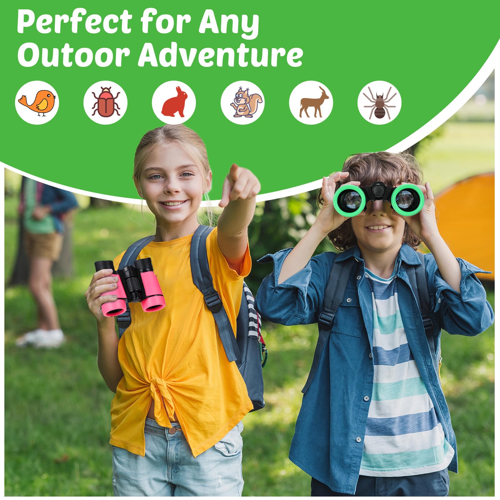 Hiboom 8 Pack Kid Binoculars Set Shockproof Folding Mini Compact Binoculars Compass Magnifying Glass For 3-12 Years Boys Girls Kids Bird Watching Camping Outdoor Play